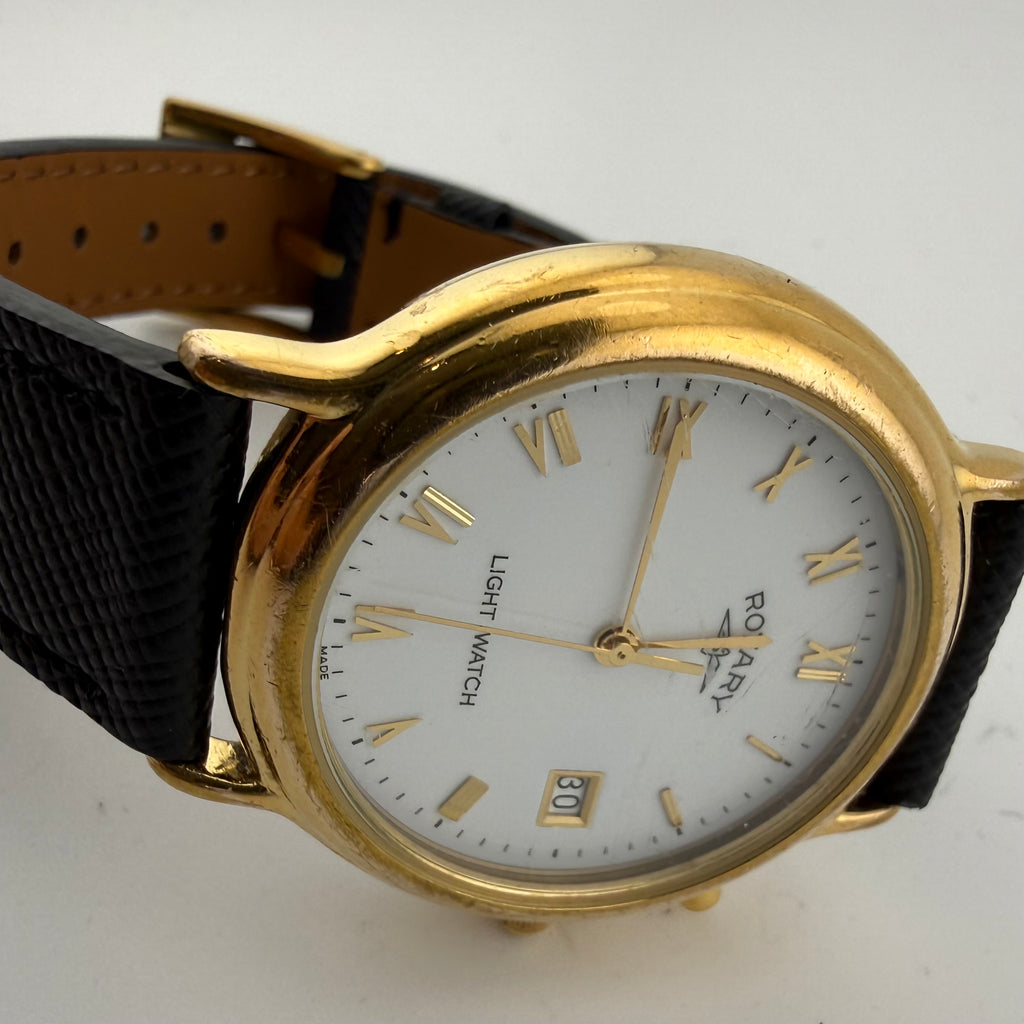Rotary Swiss Light Watch Vintage Gold Tone Mens Quartz Date (Fully Tested and working)- £50.00