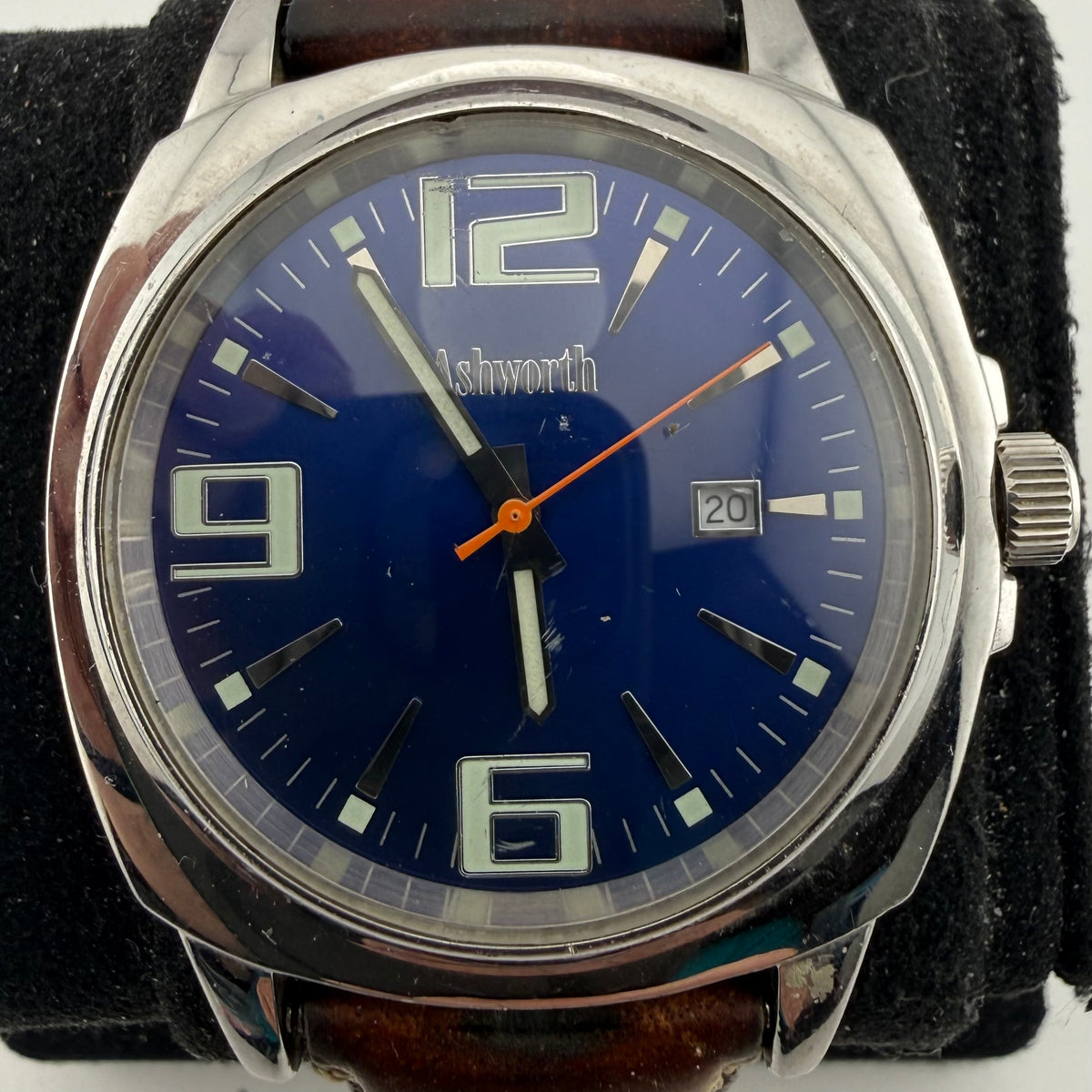 Ashworth Retro Style Blue Dial Quartz Watch 47mm Leather Strap (Fully Tested and working)- £30.00