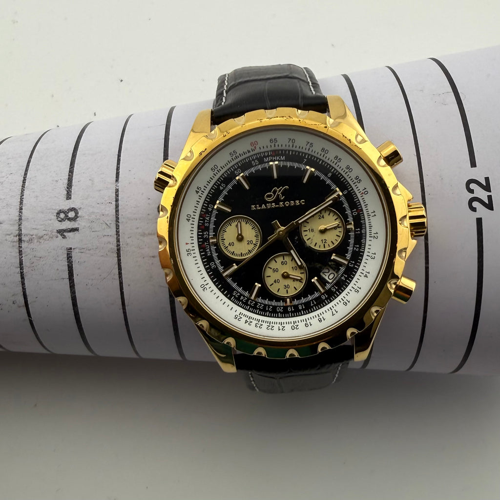 Klaus Kobec WB135517 Gold Tone Quartz Chronograph Black Dial 50mm Watch (Fully Tested and working)- £55.00