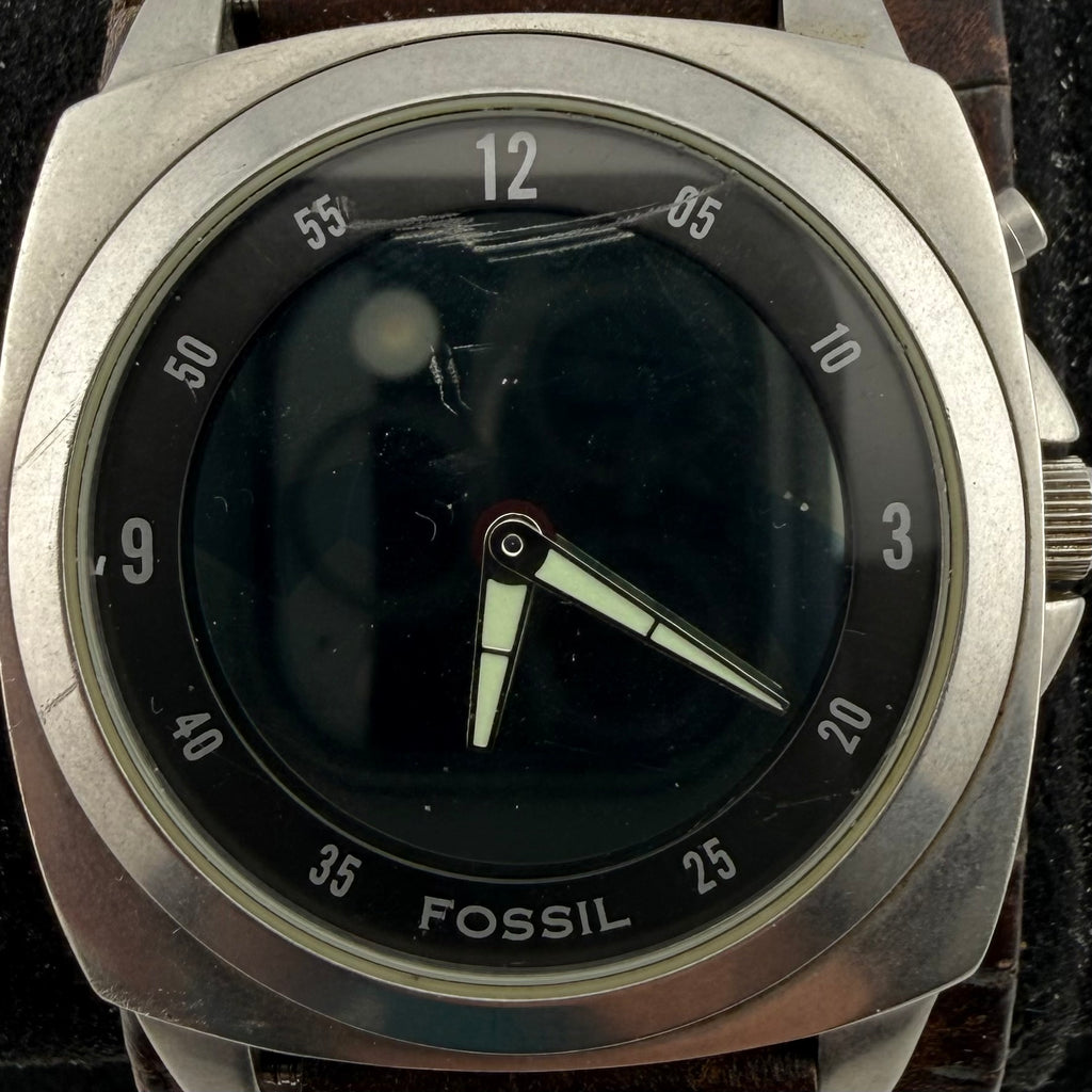 Fossil Men’s Retro Black Dial Wide Brown Leather Cuff Watch 43mm (Fully Tested and working)- £35.00