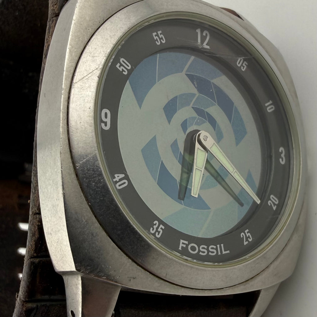 Fossil Men’s Retro Black Dial Wide Brown Leather Cuff Watch 43mm (Fully Tested and working)- £35.00