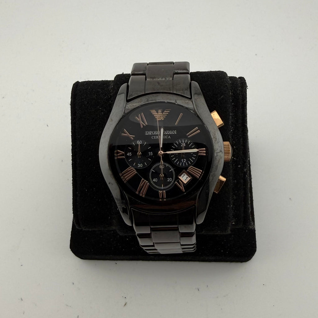 Emporio Armani AR1410 Ceramica Black Rose Gold Chronograph Watch Fully Tested and Working- £80.00