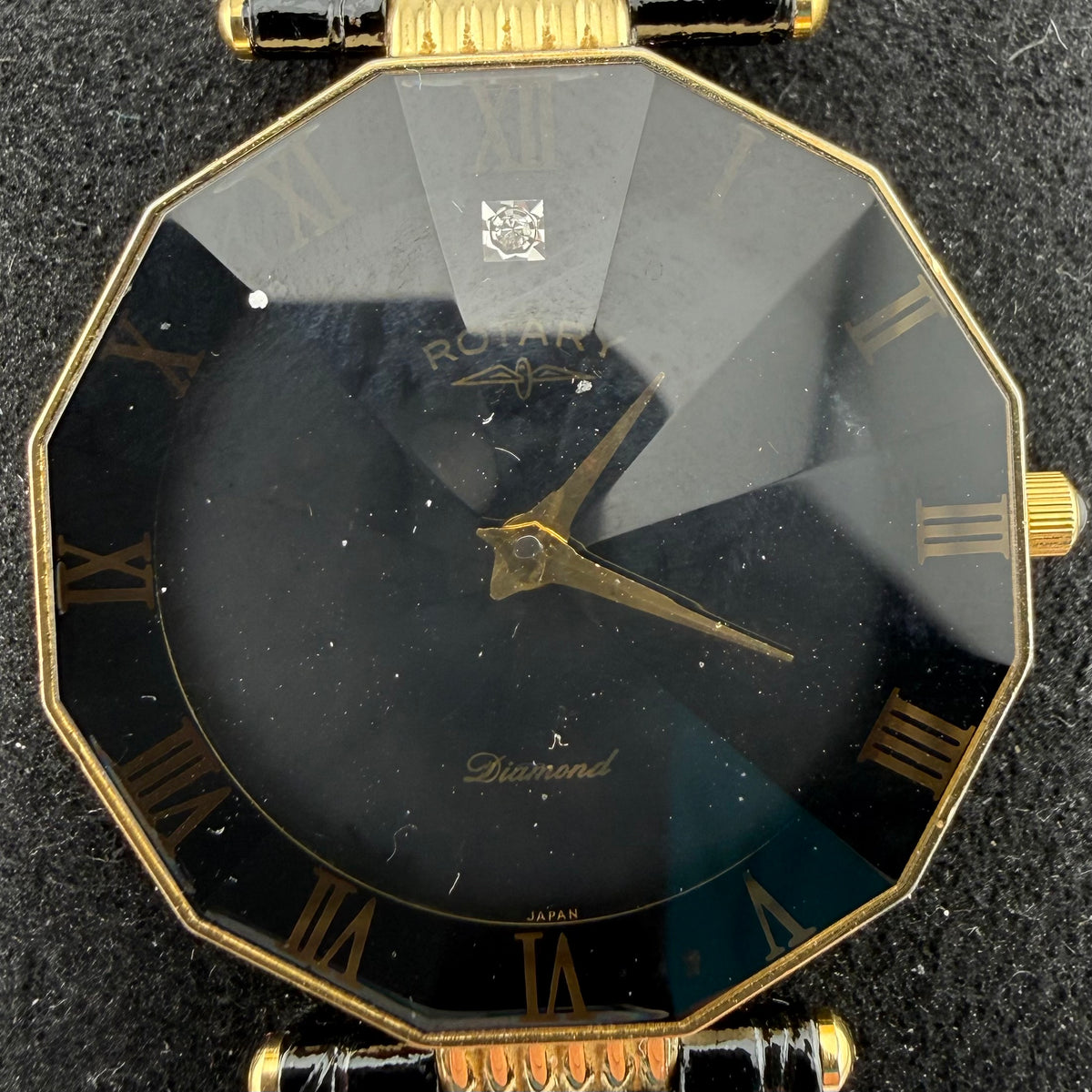 Vintage Rotary Diamond Black Dial Gold Tone Quartz Watch Fully Tested and Working- £40.00