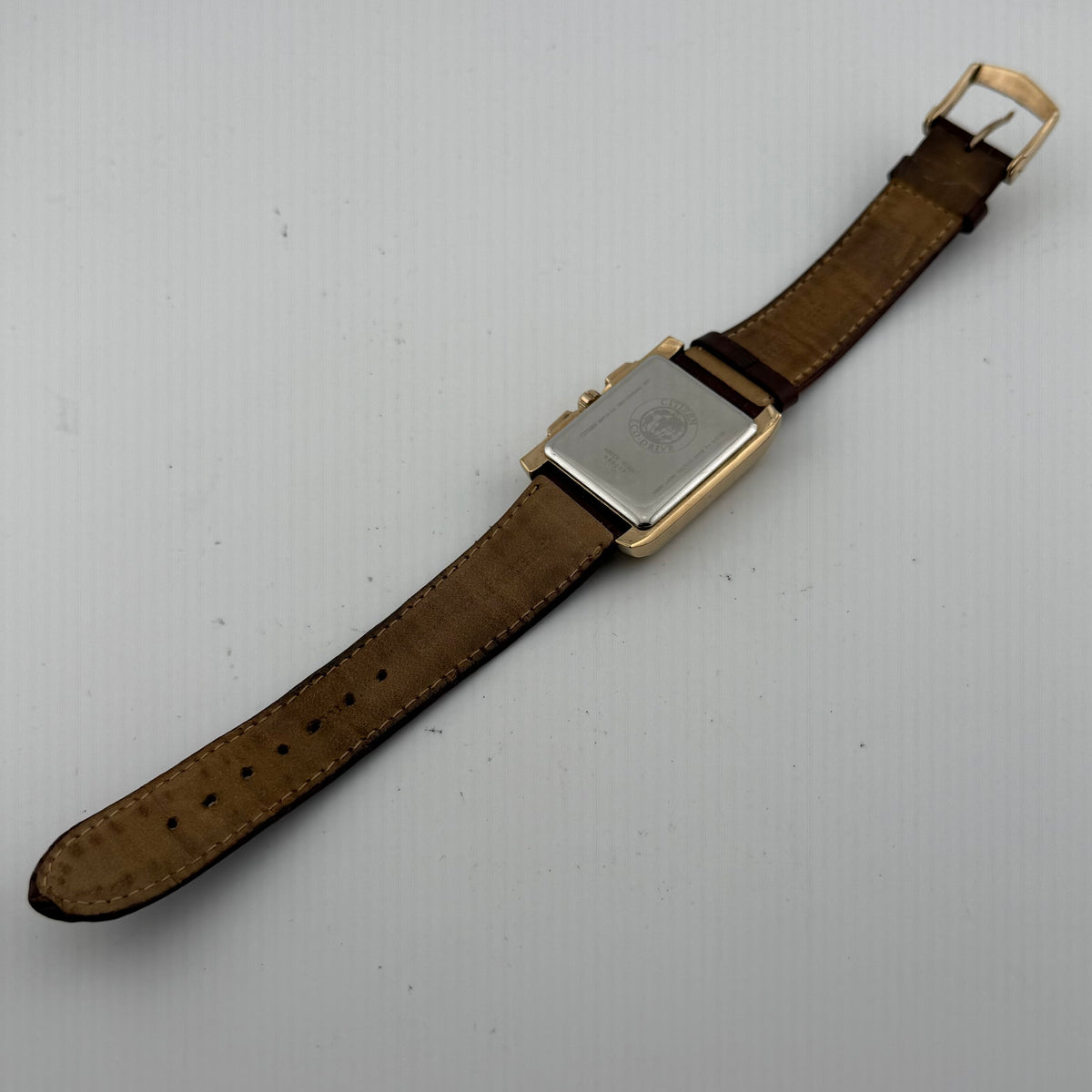 Citizen Eco-Drive H501-S077929 Gold Tone Rectangular Chronograph Brown Dial 33mm – Boxed- £120.00