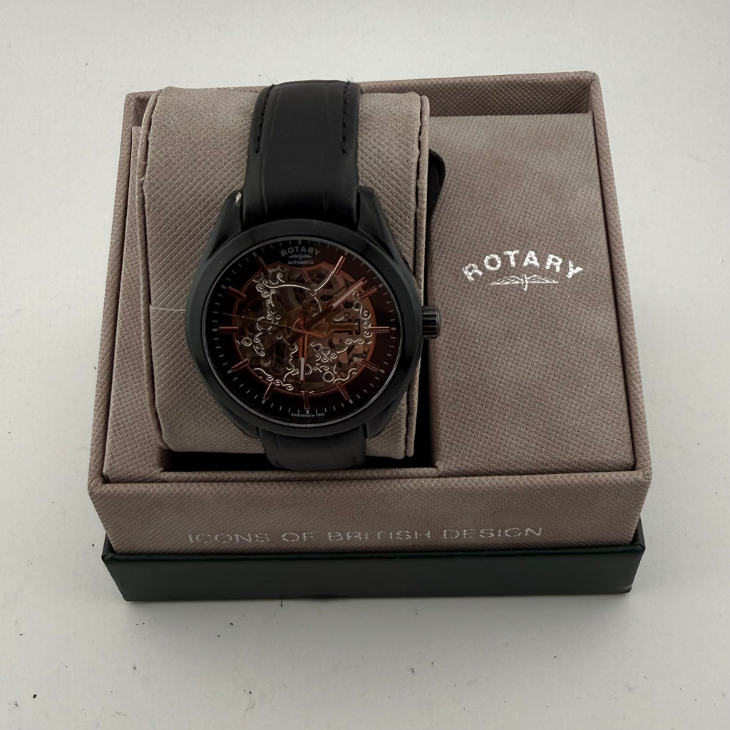 Rotary GS03630/04 Automatic Skeleton Watch Black Rose Gold – Fully Serviced Boxed- £150.00