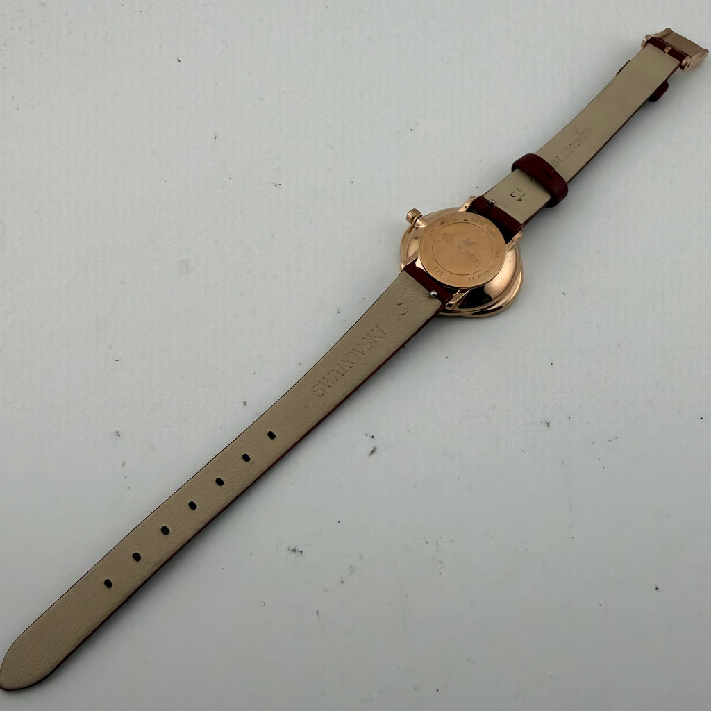 Swarovski Ladies Swiss Made Crystal Rose Gold Red Leather Watch Fully Tested and Working- £130.00