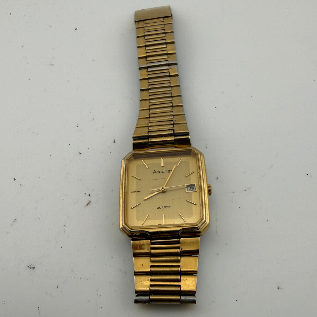 Vintage Accurist Gents Gold Tone Quartz Date Bracelet Watch Fully Tested and Working- £20.00