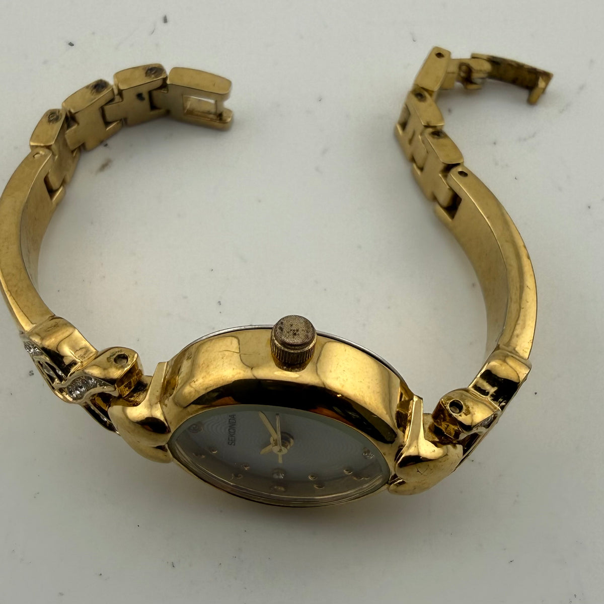 Sekonda Ladies Gold Tone Quartz Watch Crystal Set Heart Bracelet Fully Tested and Working- £12.00
