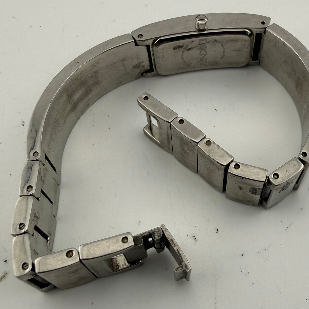 DKNY Ladies Silver Tone Black Dial Bangle Bracelet Quartz Watch Fully Tested and Working- £20.00