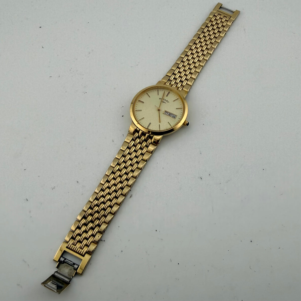 Rotary Gents Gold Plated Day Date Quartz Bracelet Watch G692 Fully Tested and Working- £35.00