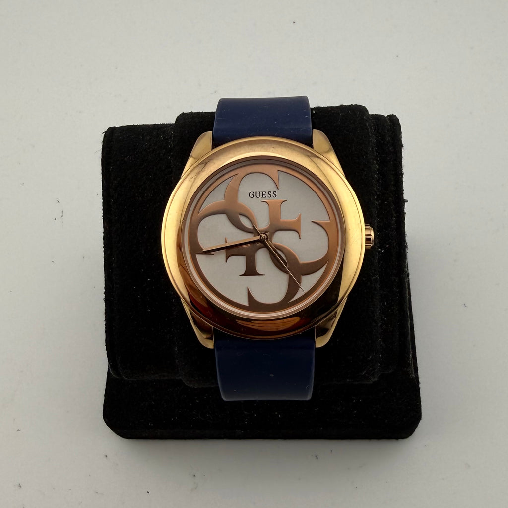 Guess G-Twist W0911L6 Ladies Rose Gold Tone Logo Watch Blue Silicone Strap- £45.00