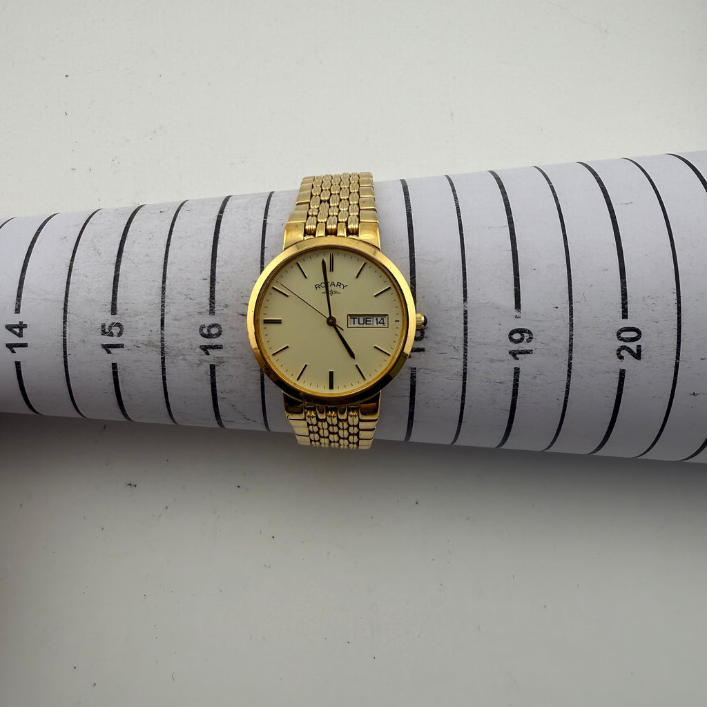 Rotary Gents Gold Plated Day Date Quartz Bracelet Watch G692 Fully Tested and Working- £35.00