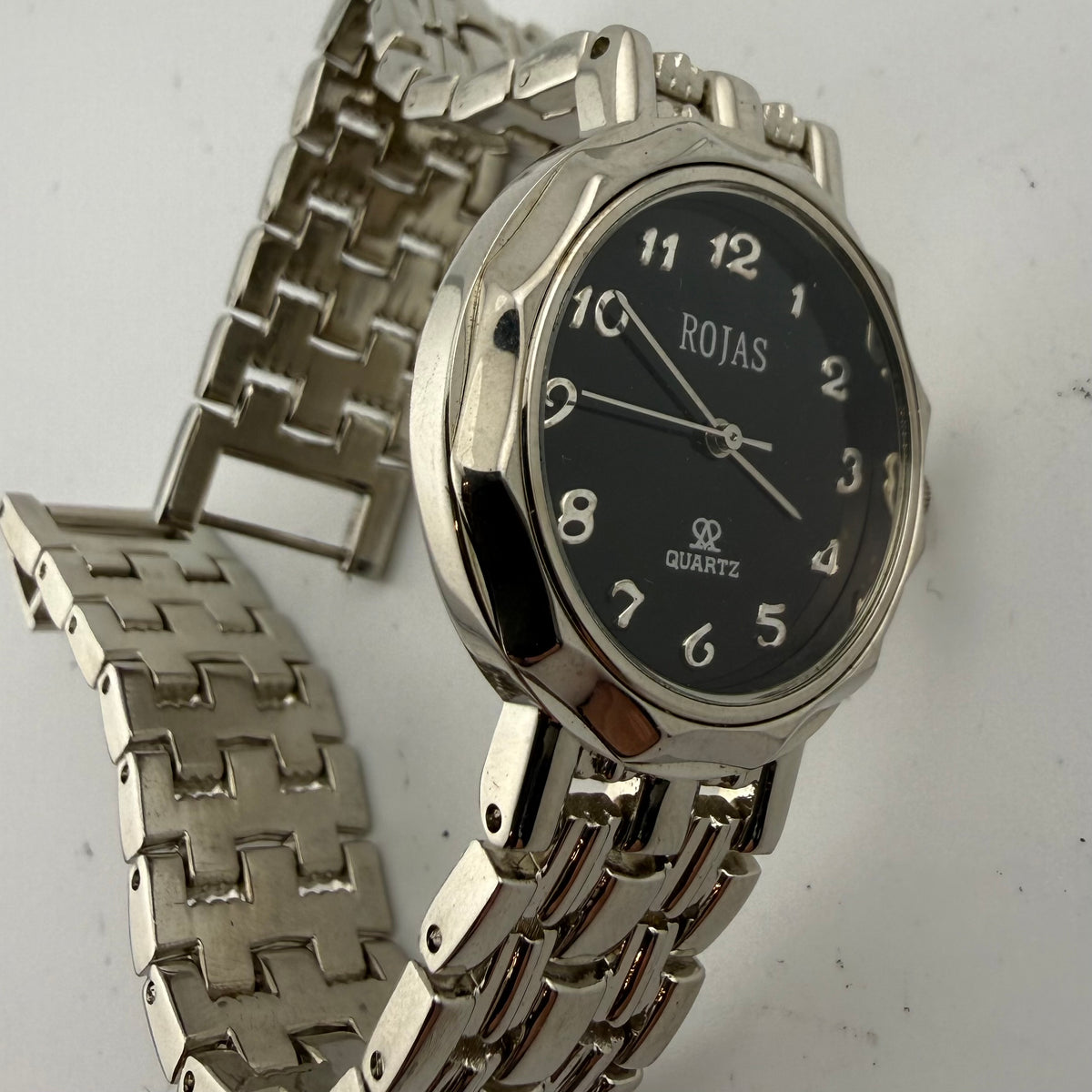 Rojas Quartz Gents Black Dial Silver Tone Bracelet Watch Fully Tested And Working- £15.00