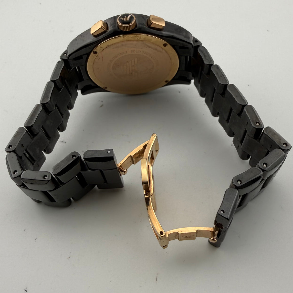 Emporio Armani AR1410 Ceramica Black Rose Gold Chronograph Watch Fully Tested and Working- £80.00