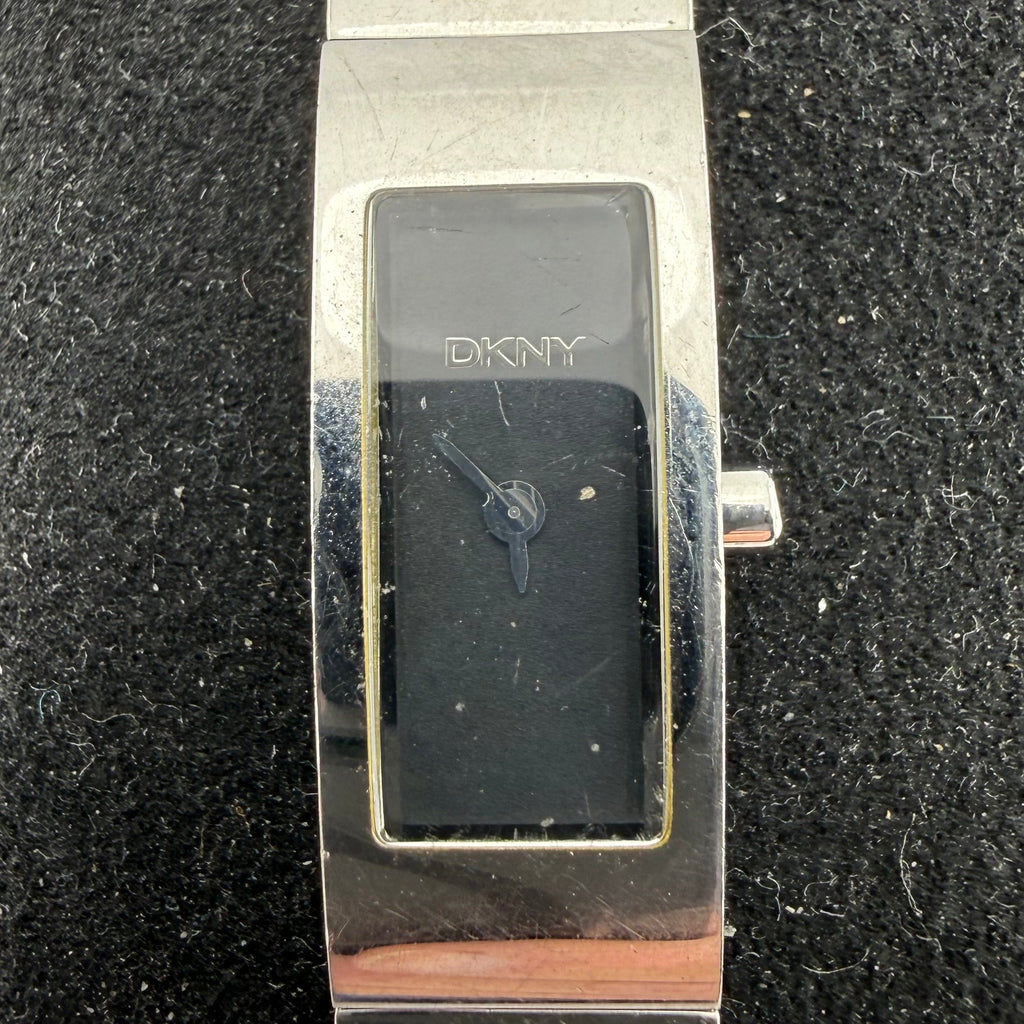 DKNY Ladies Silver Tone Black Dial Bangle Bracelet Quartz Watch Fully Tested and Working- £20.00