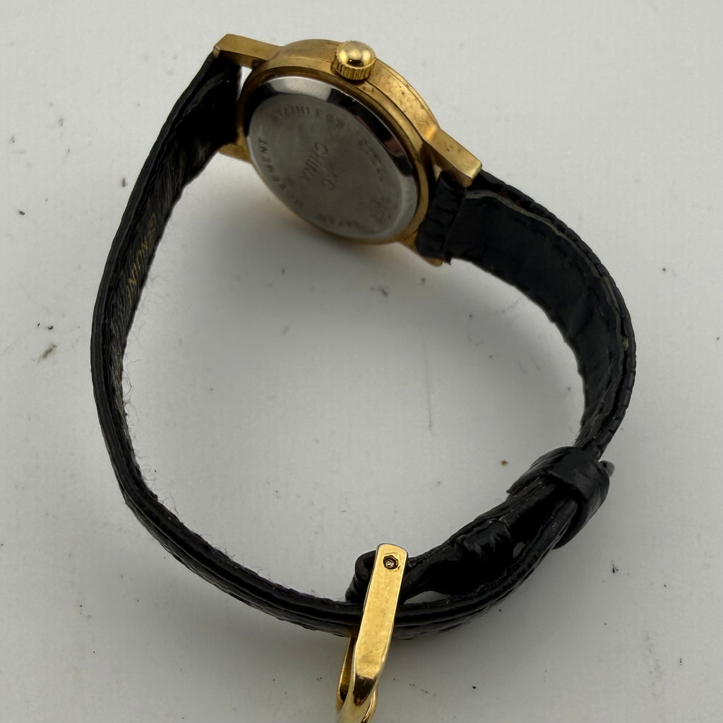 SKC Ladies Gold Tone Quartz Watch Black Dial Stone Set Fully Tested and Working- £10.00