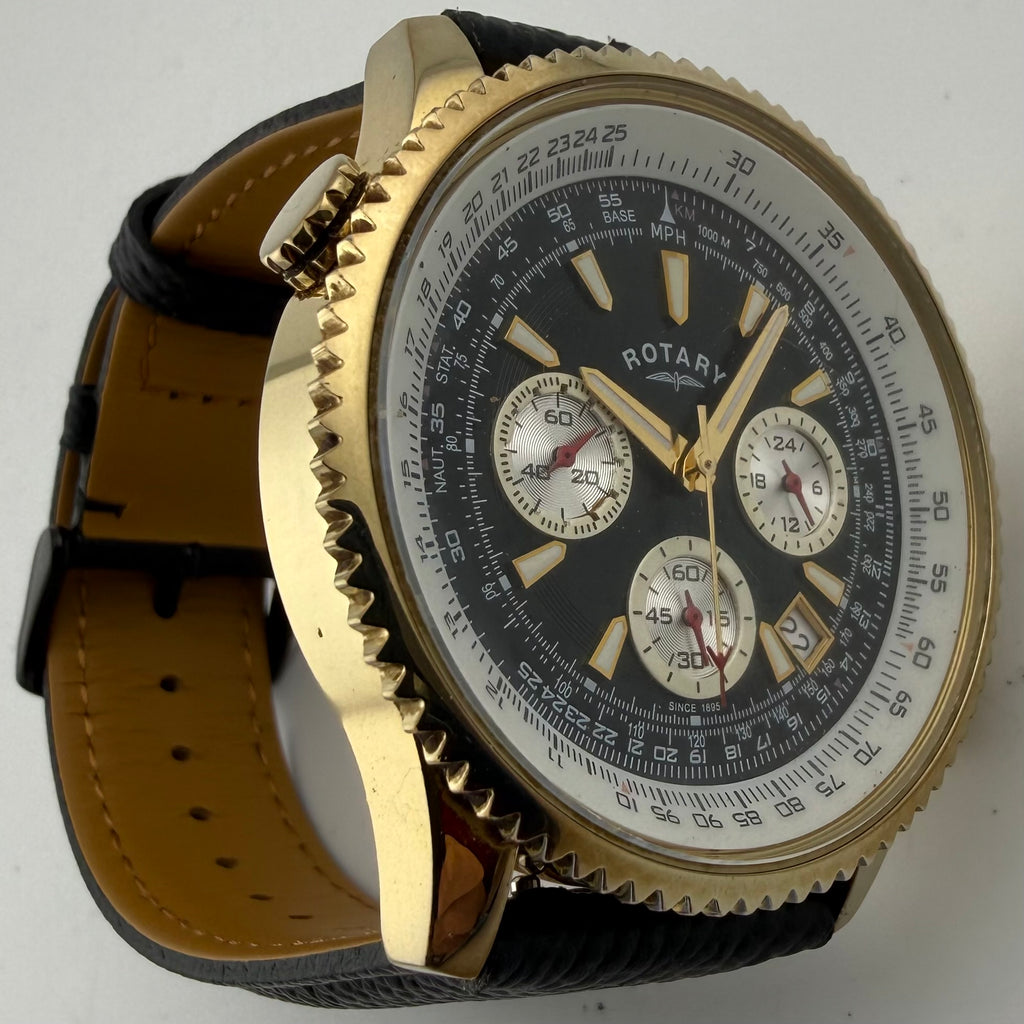 Rotary GS03008/04 Chronospeed Pilot Chronograph Gold Tone Black Dial 46mm- £75.00