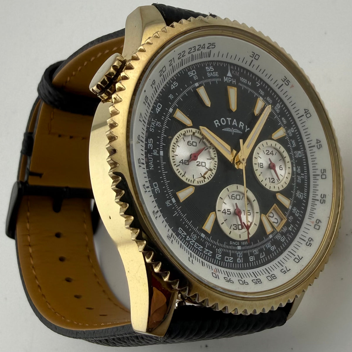 Rotary GS03008/04 Chronospeed Pilot Chronograph Gold Tone Black Dial 46mm- £75.00