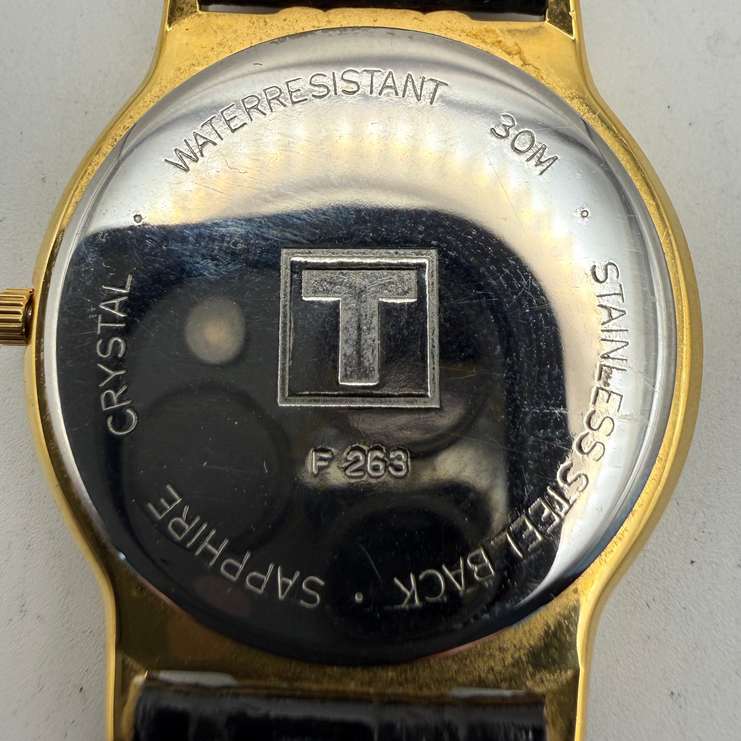 Tissot F263 Gold Plated White Roman Dial Quartz Date Men's Watch- £120.00
