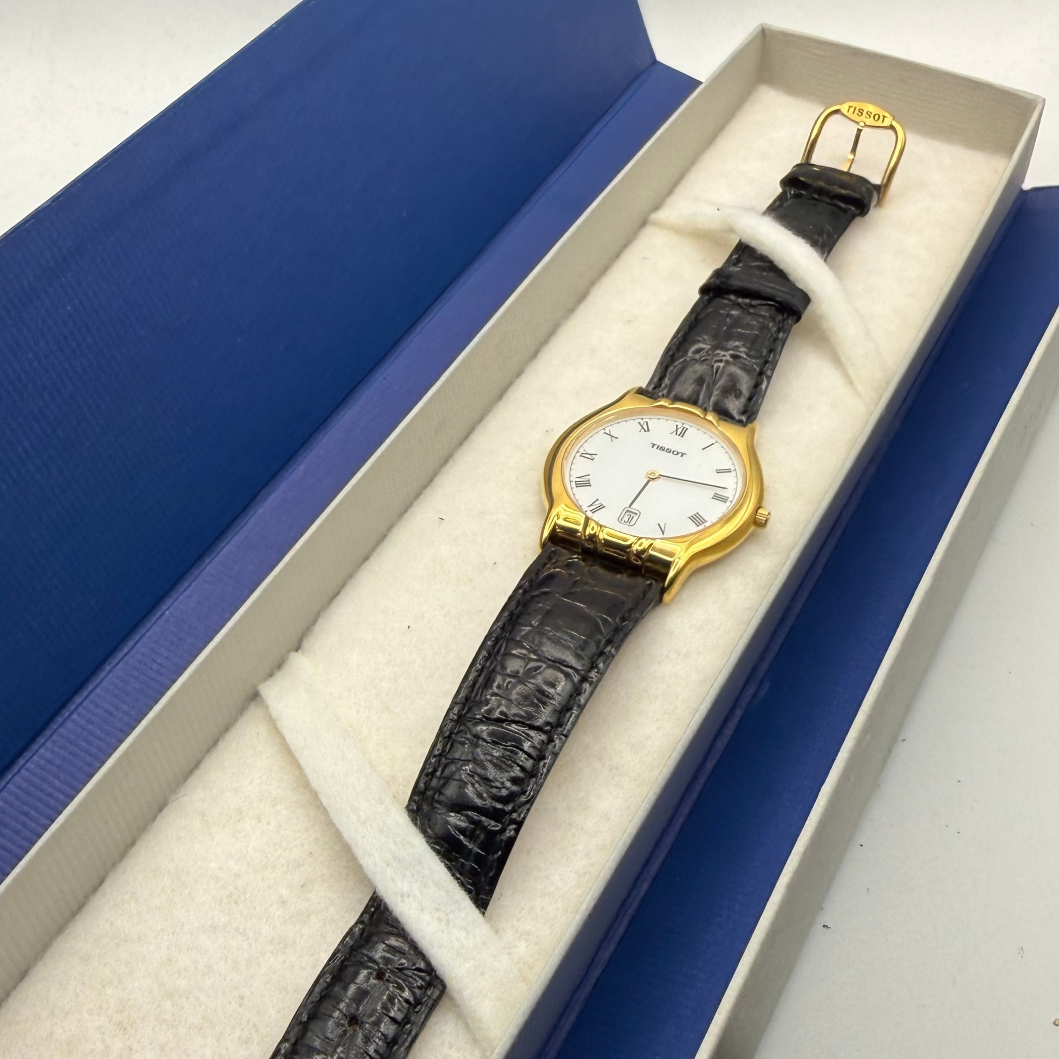 Tissot F263 Gold Plated White Roman Dial Quartz Date Men's Watch- £120.00