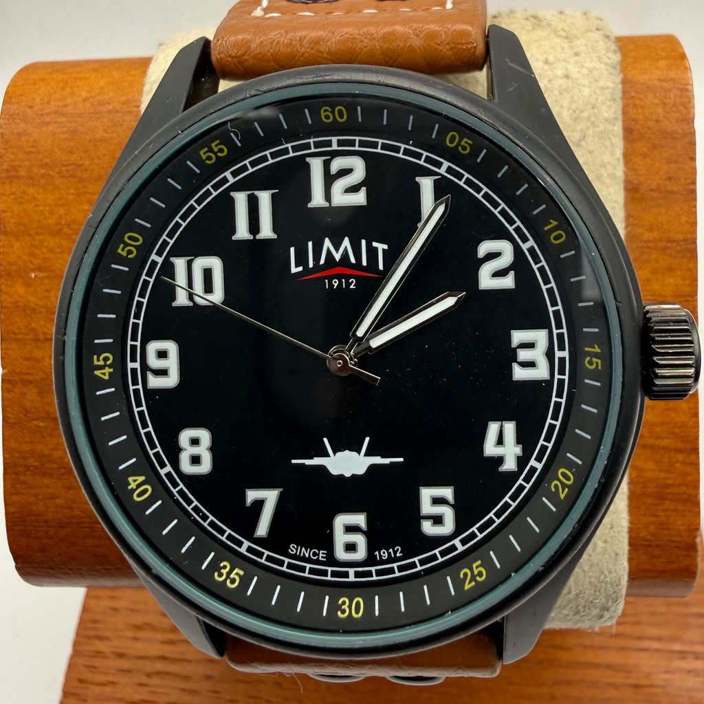 Limit 1912 Aviation Style Pilot Watch 46mm Black Case Brown Leather Strap (Fully Tested and Working)- £28.00