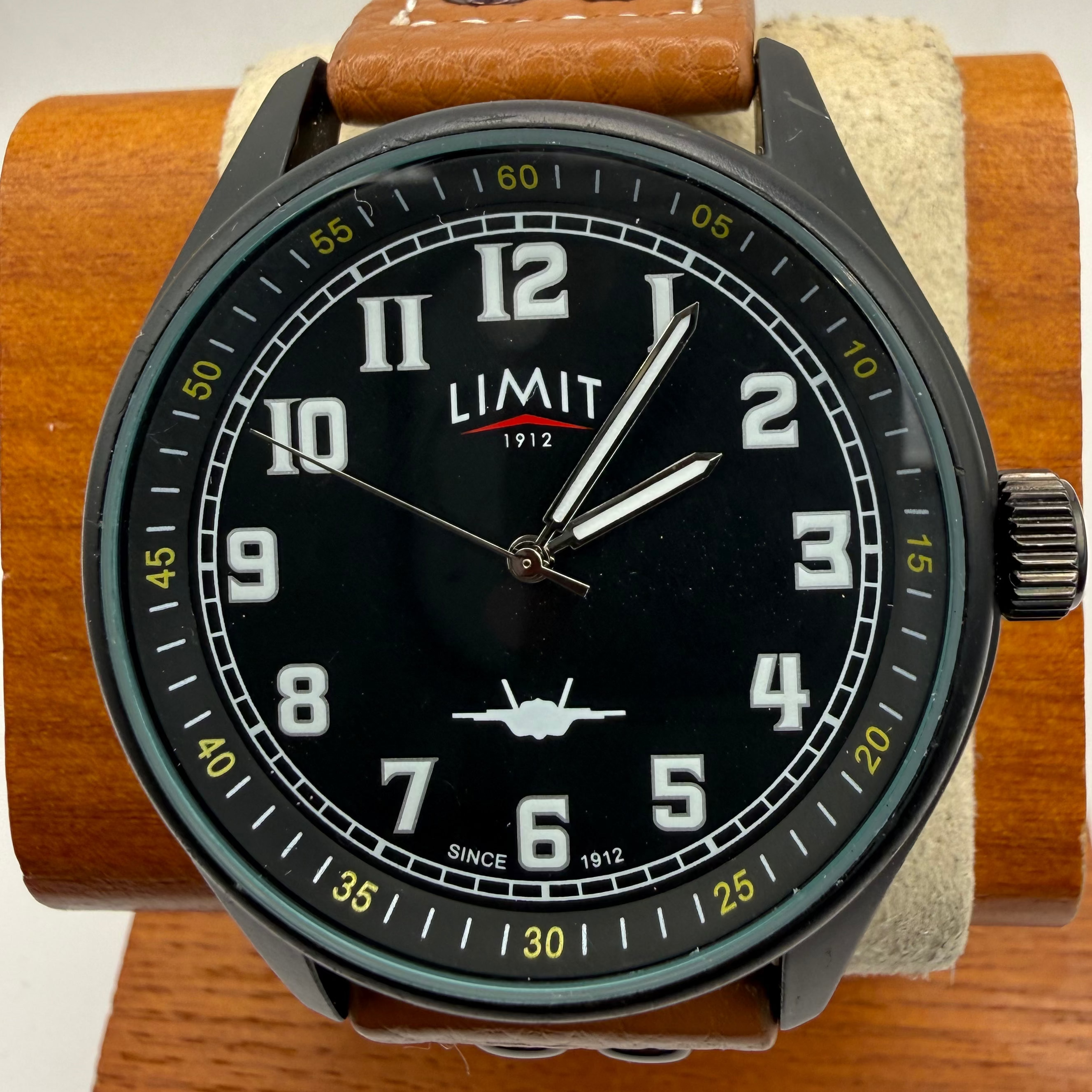Limit 1912 Aviation Style Pilot Watch 46mm Black Case Brown Leather Strap (Fully Tested and Working)- £28.00