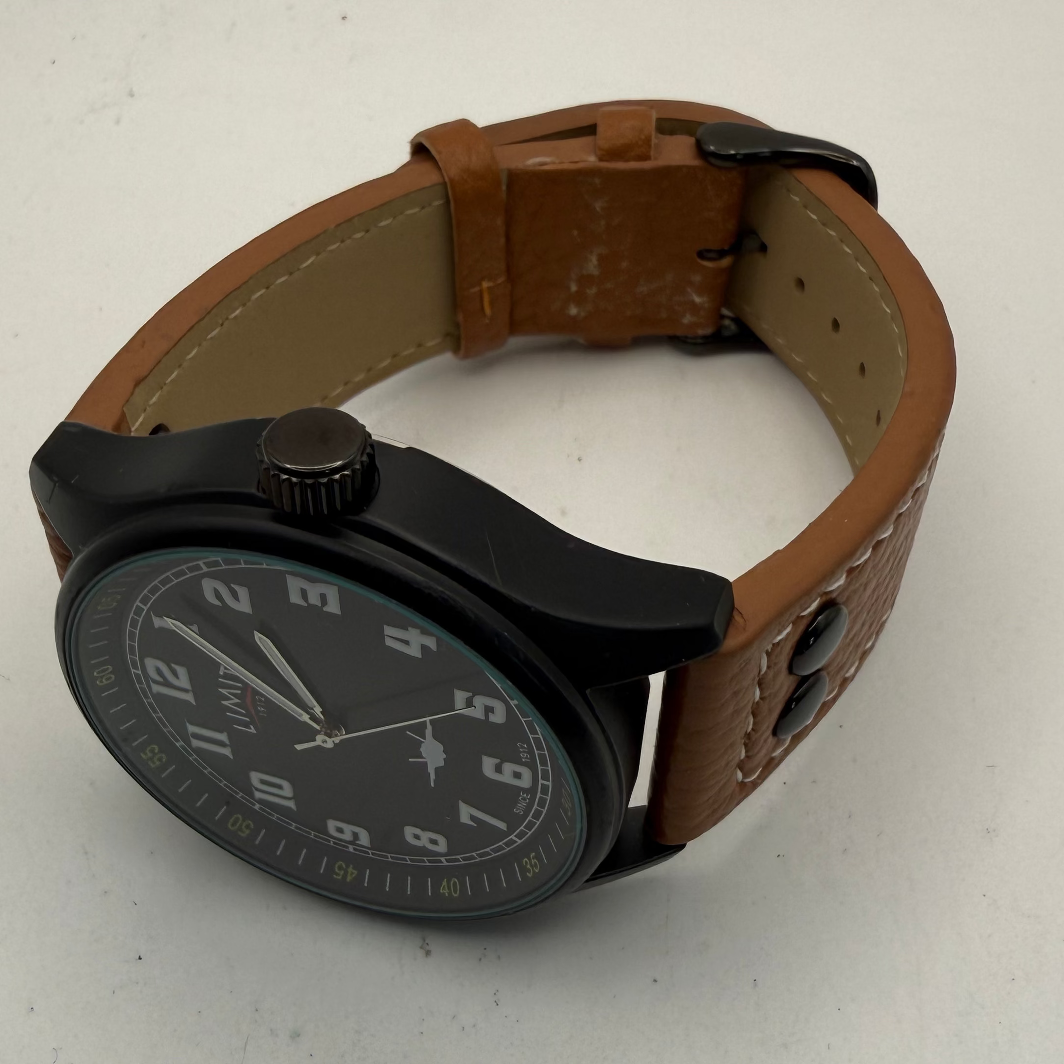 Limit 1912 Aviation Style Pilot Watch 46mm Black Case Brown Leather Strap (Fully Tested and Working)- £28.00