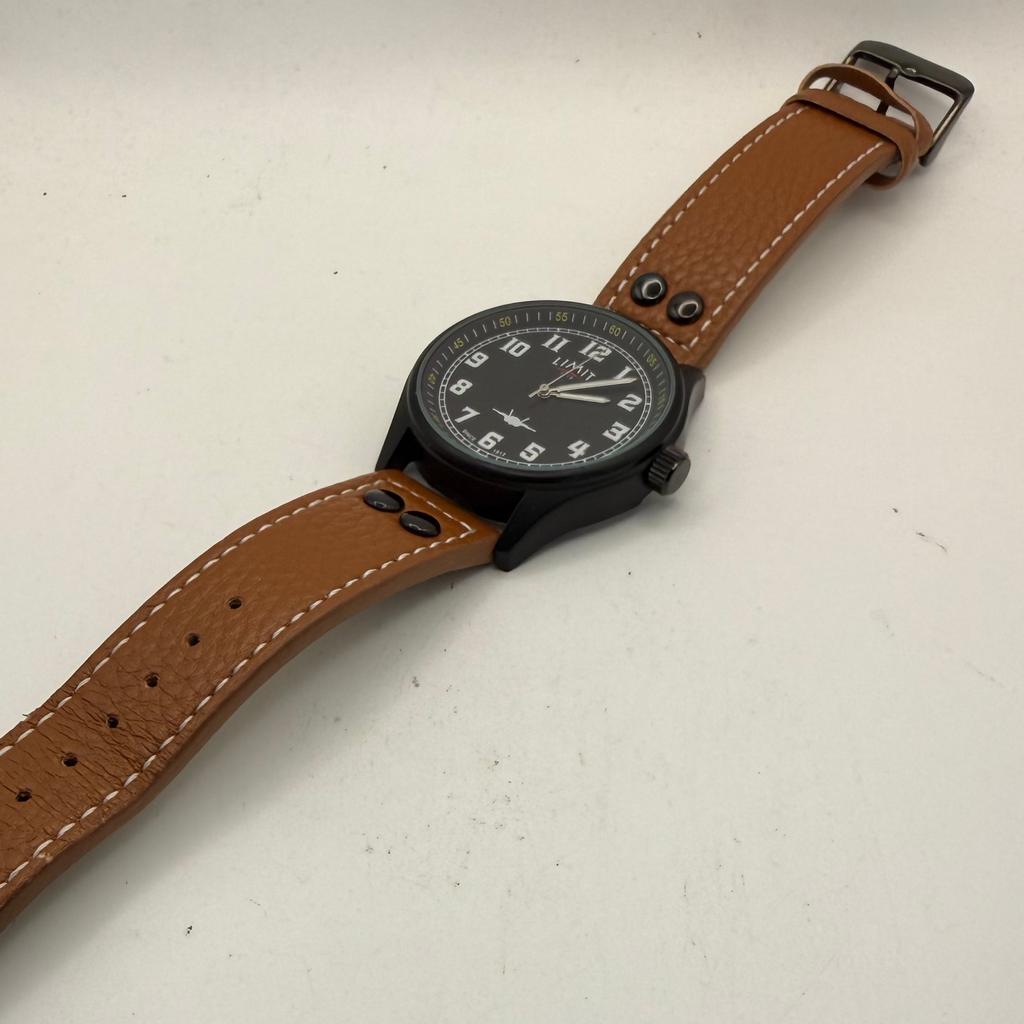 Limit 1912 Aviation Style Pilot Watch 46mm Black Case Brown Leather Strap (Fully Tested and Working)- £28.00