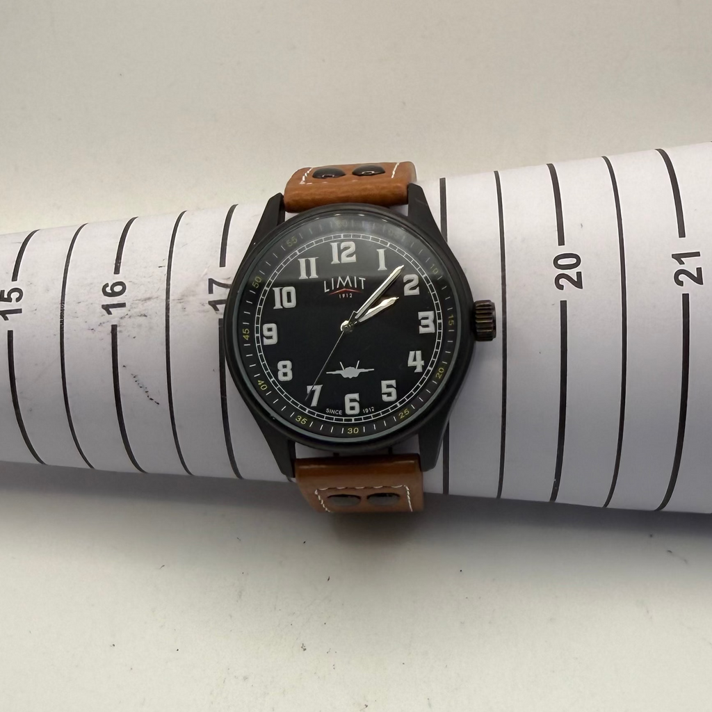 Limit 1912 Aviation Style Pilot Watch 46mm Black Case Brown Leather Strap (Fully Tested and Working)- £28.00