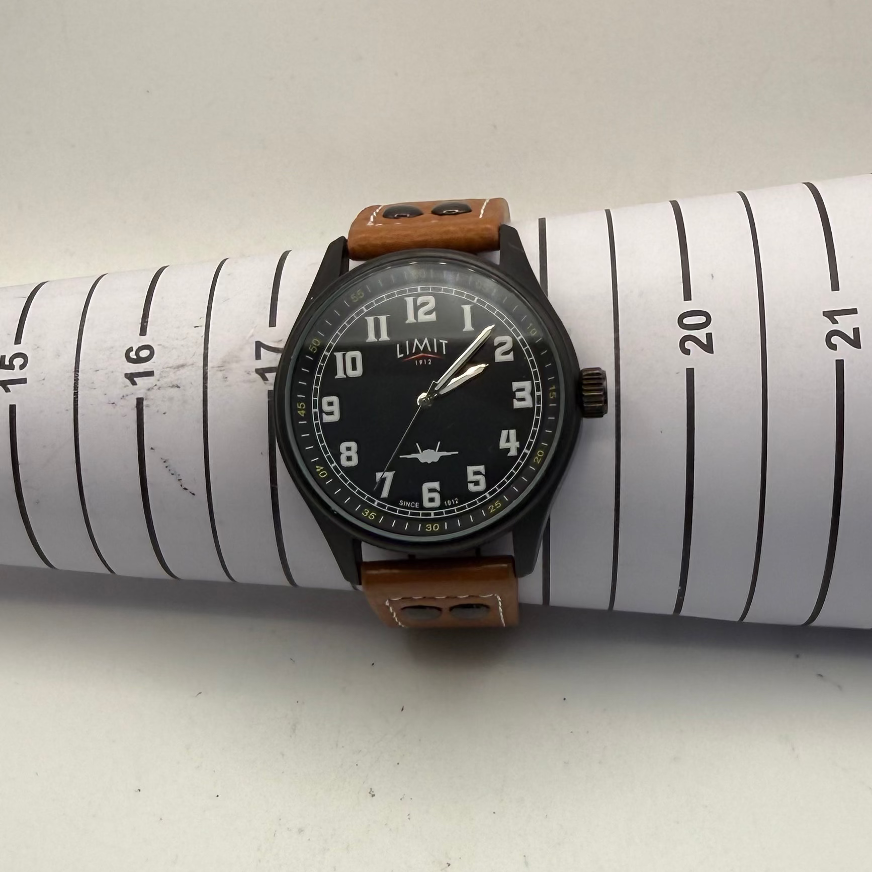 Limit 1912 Aviation Style Pilot Watch 46mm Black Case Brown Leather Strap (Fully Tested and Working)- £28.00