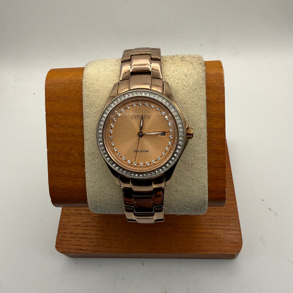 Citizen Eco-Drive Rose Gold Tone Crystal Ladies Watch Date Display (Fully Tested and Working)- £40.00