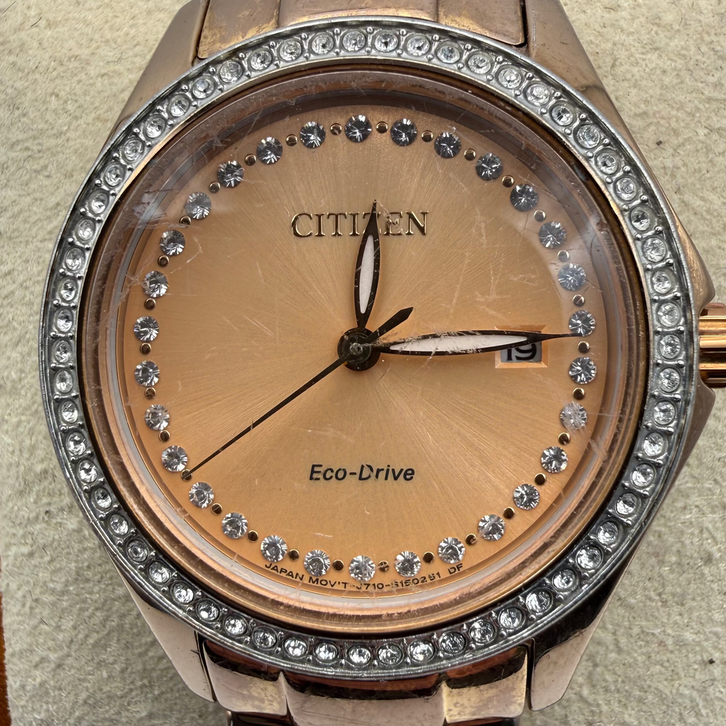 Citizen Eco-Drive Rose Gold Tone Crystal Ladies Watch Date Display (Fully Tested and Working)- £40.00
