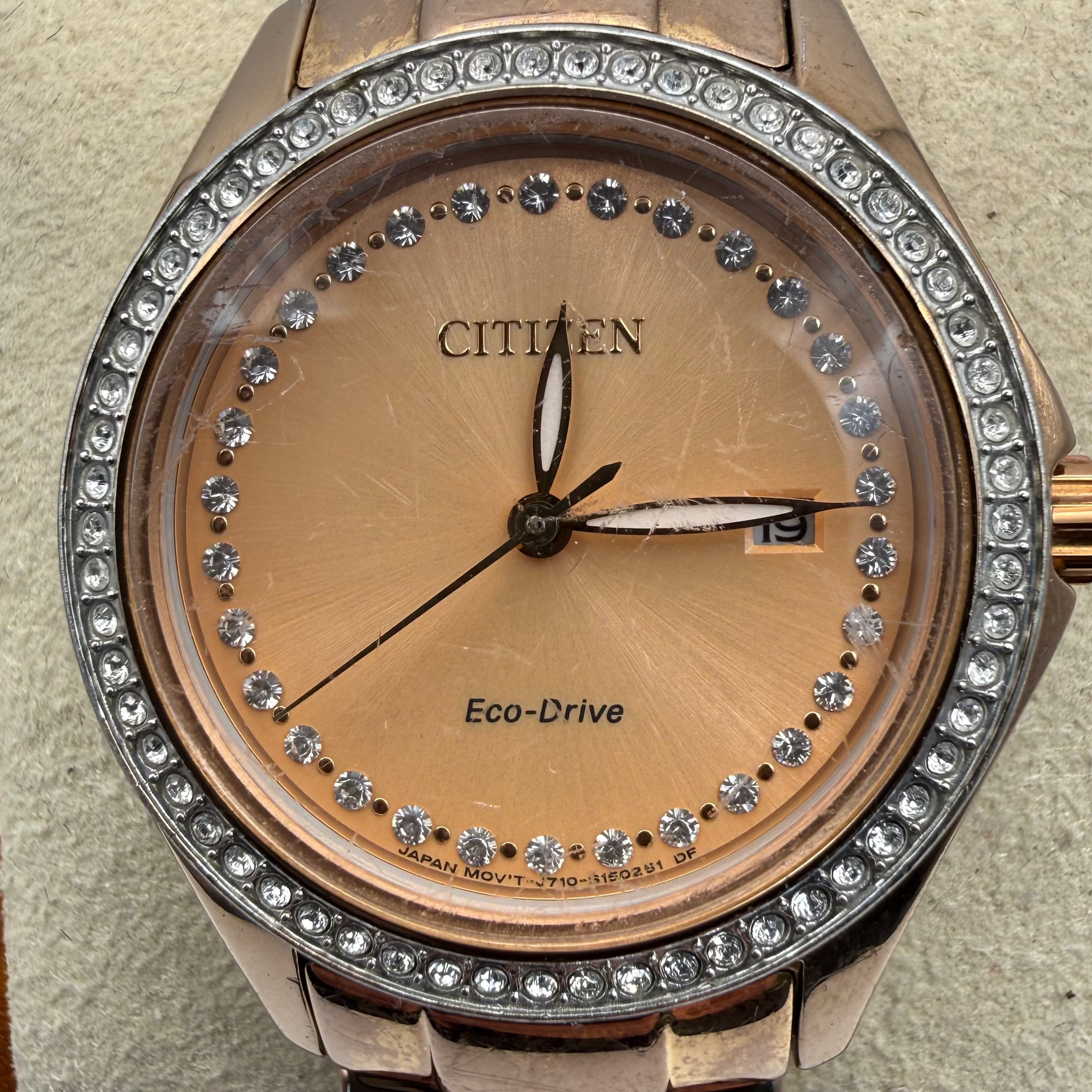 Citizen Eco-Drive Rose Gold Tone Crystal Ladies Watch Date Display (Fully Tested and Working)- £40.00