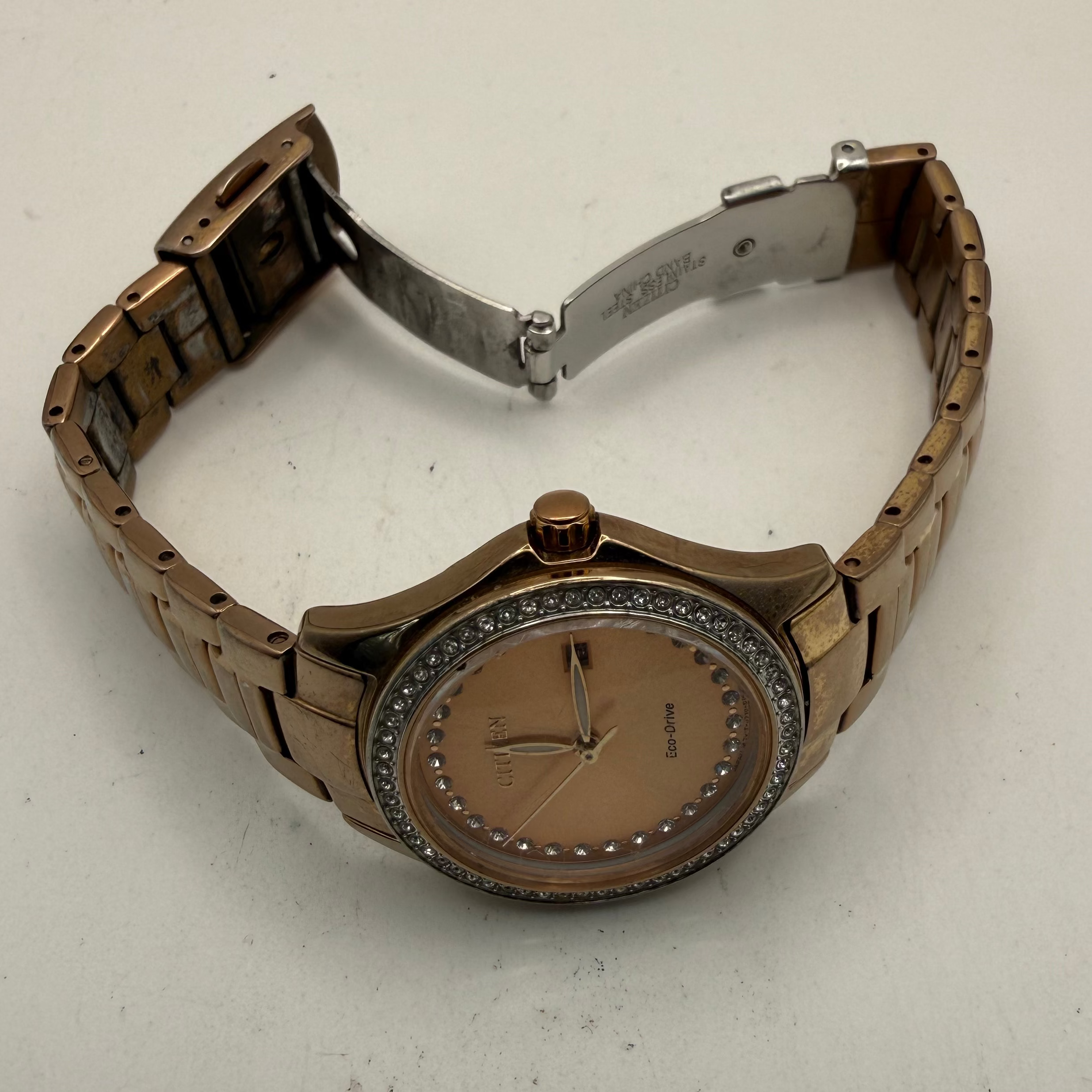Citizen Eco-Drive Rose Gold Tone Crystal Ladies Watch Date Display (Fully Tested and Working)- £40.00