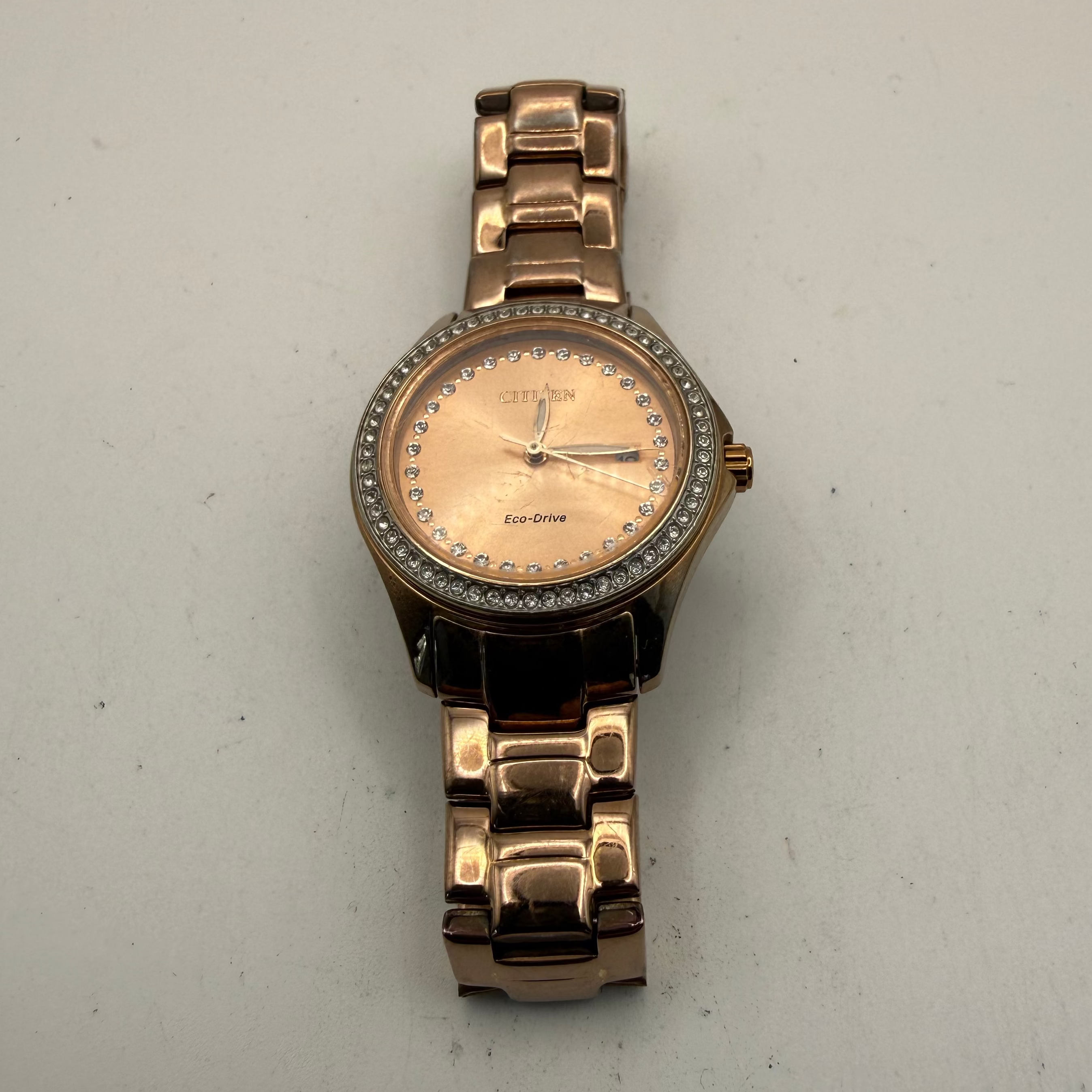 Citizen Eco-Drive Rose Gold Tone Crystal Ladies Watch Date Display (Fully Tested and Working)- £40.00