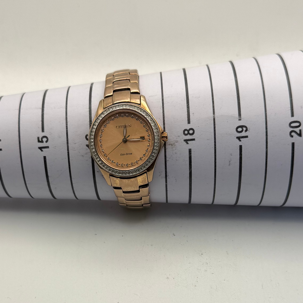 Citizen Eco-Drive Rose Gold Tone Crystal Ladies Watch Date Display (Fully Tested and Working)- £40.00