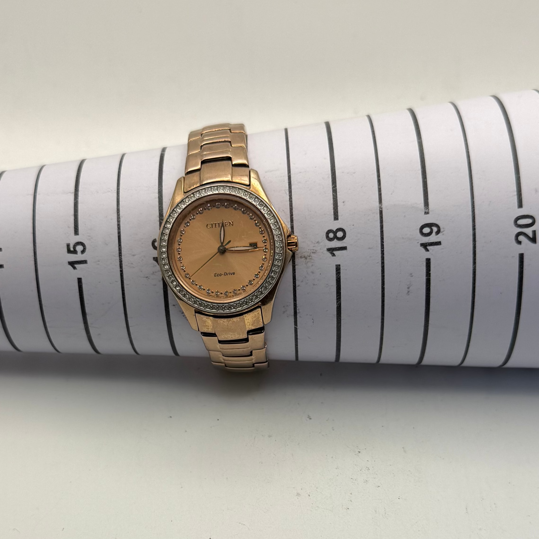 Citizen Eco-Drive Rose Gold Tone Crystal Ladies Watch Date Display (Fully Tested and Working)- £40.00