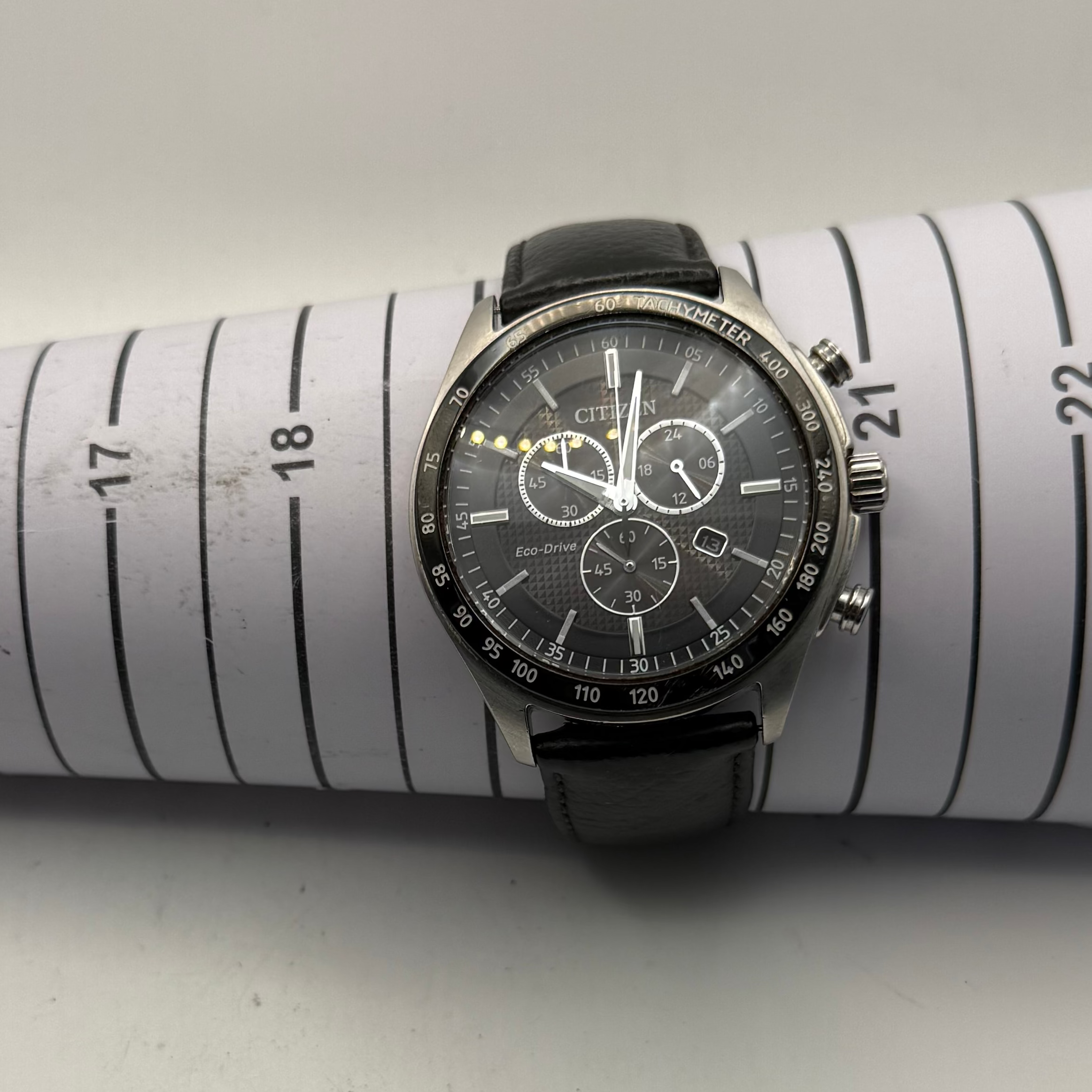Citizen Eco-Drive Chronograph Black Dial Tachymeter Men's Watch 48mm (Fully Tested and Working)- £100.00