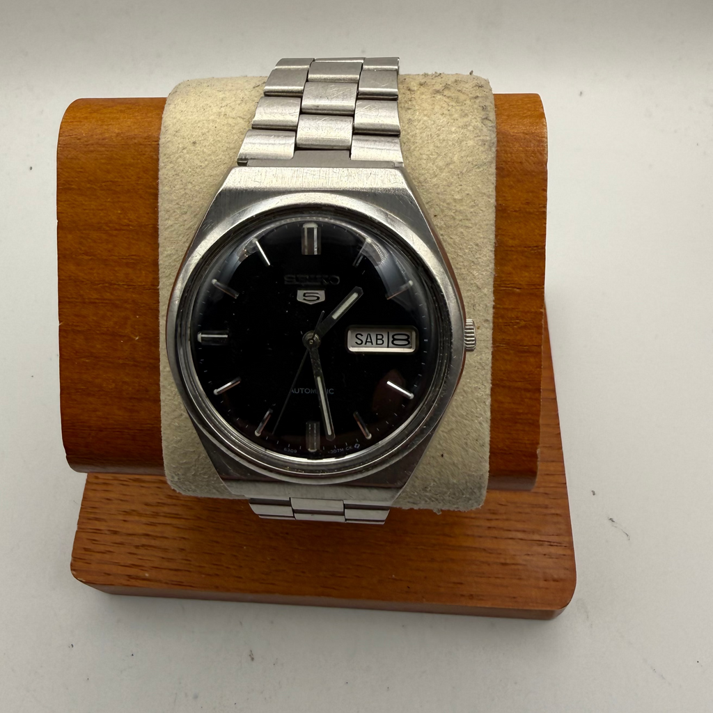 Seiko 5 Automatic Vintage Black Dial Day Date Men's Watch 6309-8930 38mm