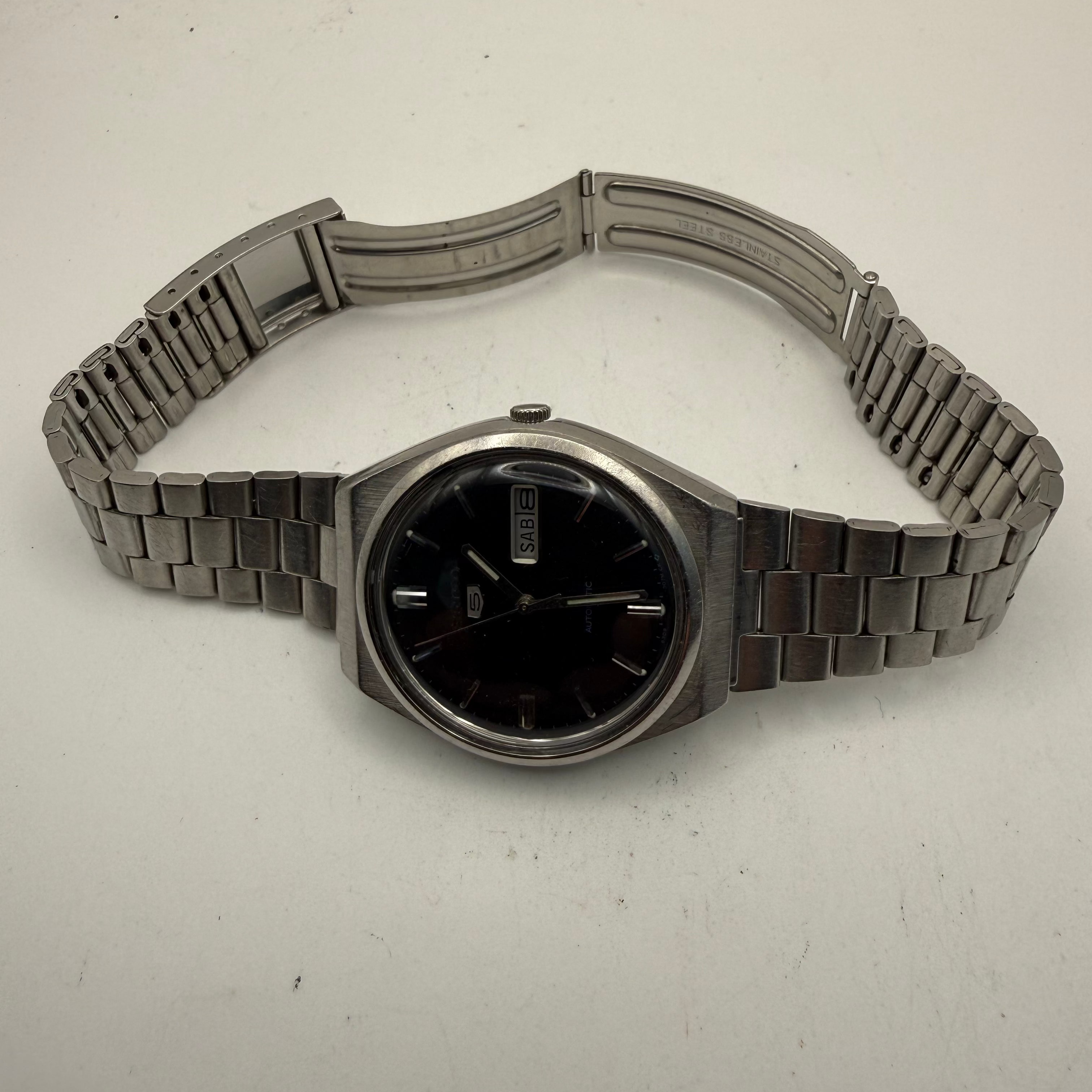 Seiko 5 Automatic Vintage Black Dial Day Date Men's Watch 6309-8930 38mm
