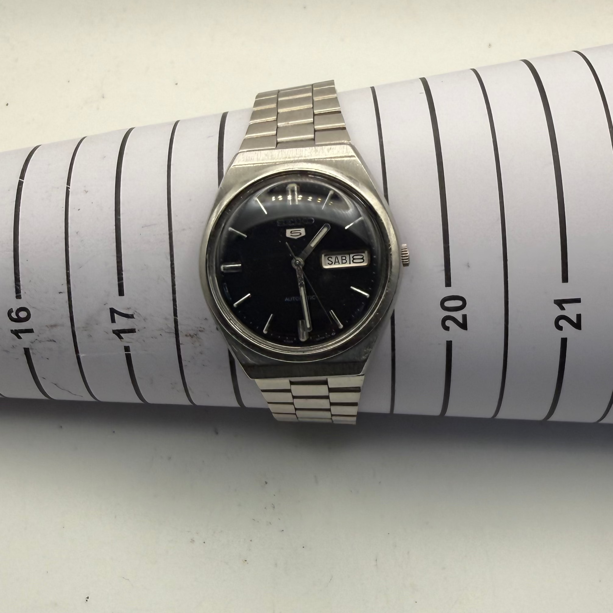Seiko 5 Automatic Vintage Black Dial Day Date Men's Watch 6309-8930 38mm