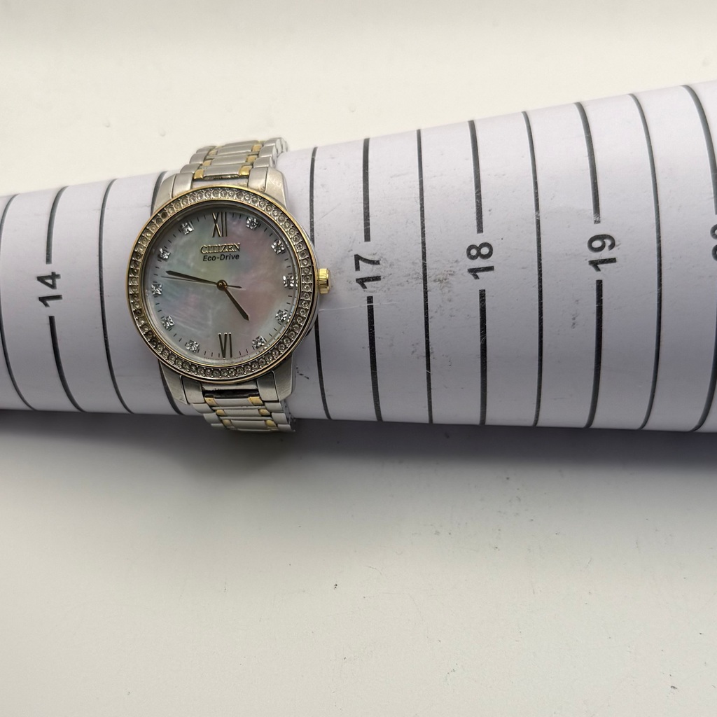 Citizen Eco-Drive Mother of Pearl Dial Two-Tone Bracelet Watch – Diamond Style Bezel- £39.95
