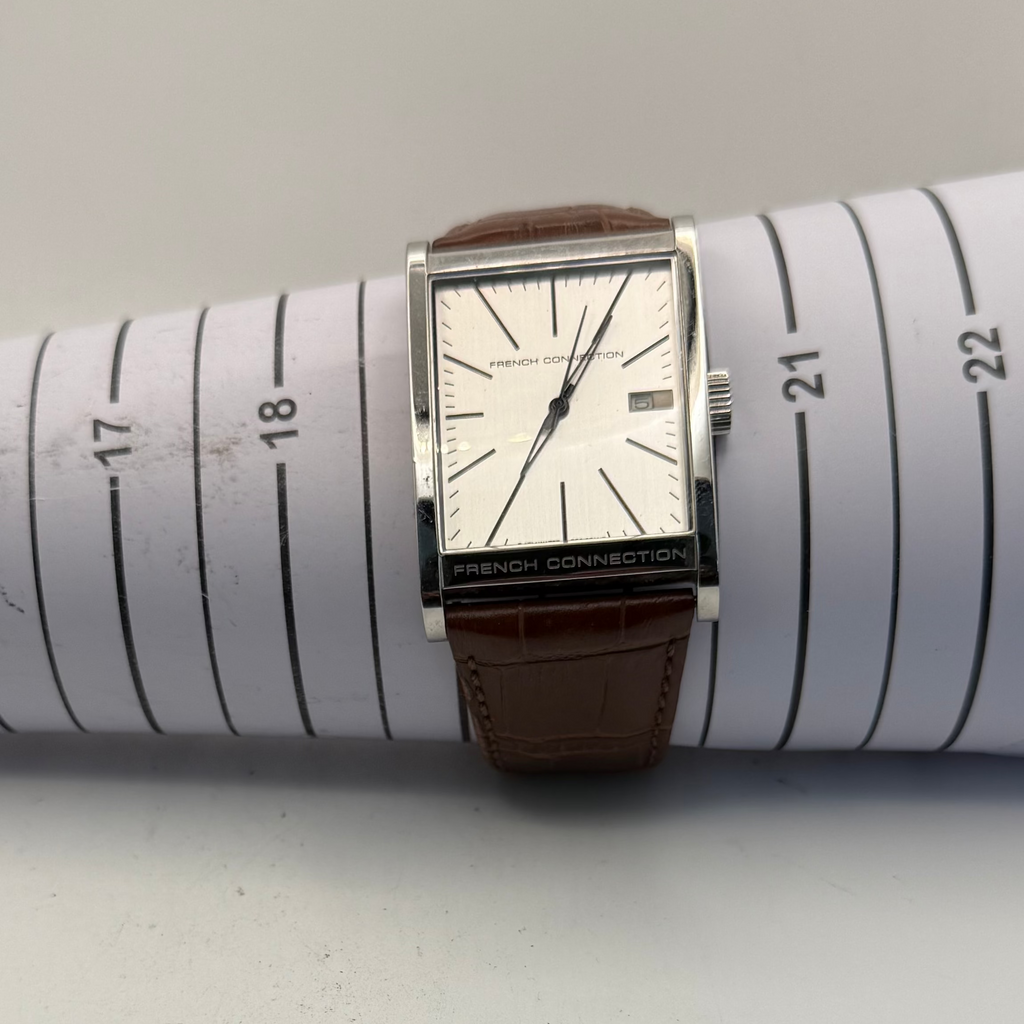 FRENCH CONNECTION TIME FC1051 RECTANGULAR DATE WATCH – SILVER DIAL- £24.99