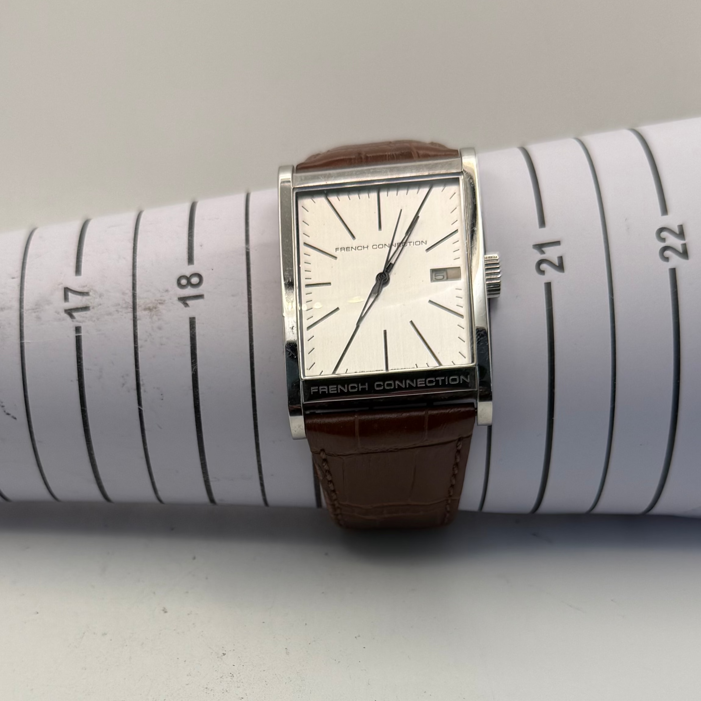 FRENCH CONNECTION TIME FC1051 RECTANGULAR DATE WATCH – SILVER DIAL- £24.99