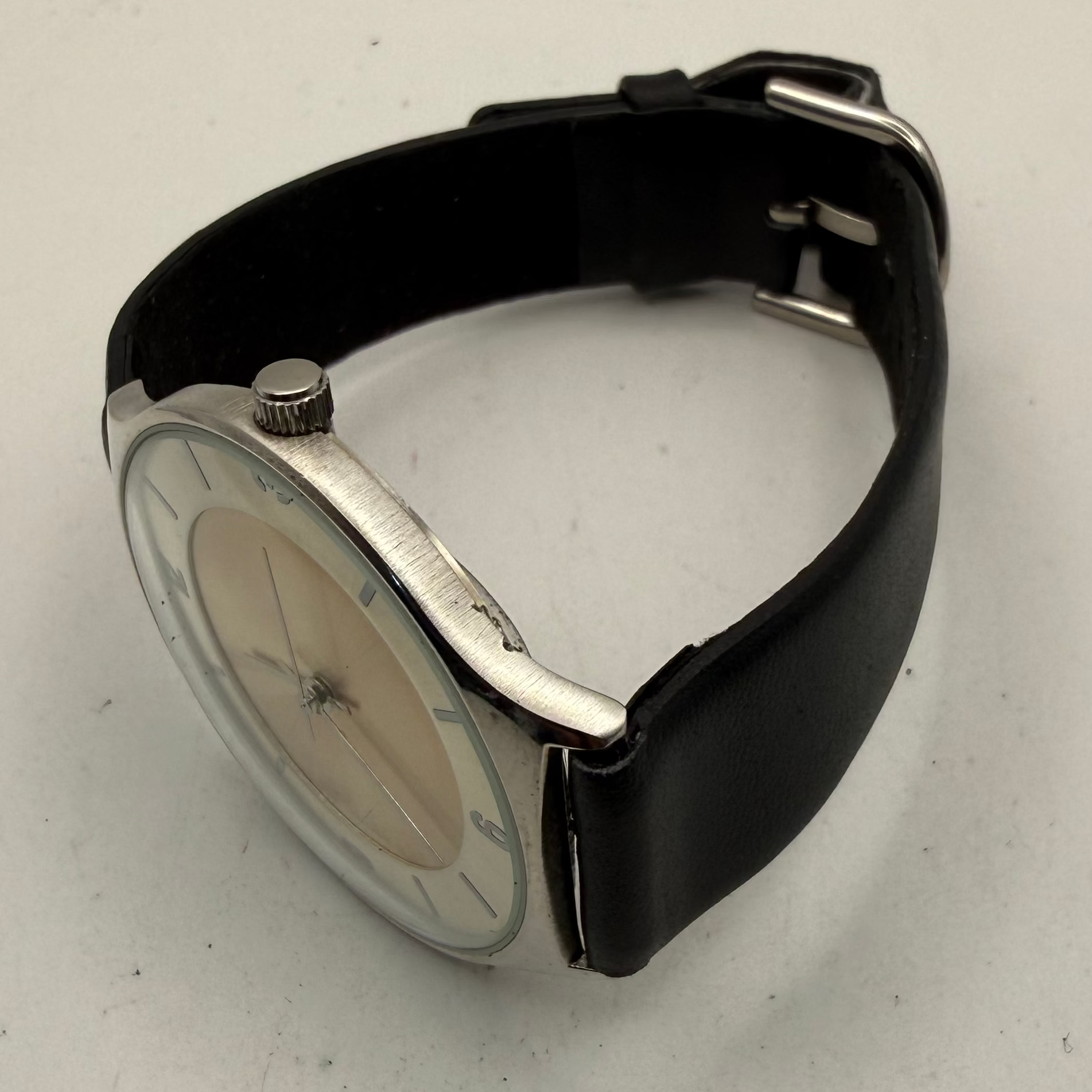 Minimalist Silver Dial Dress Watch Black Leather Strap 40mm- £10.00