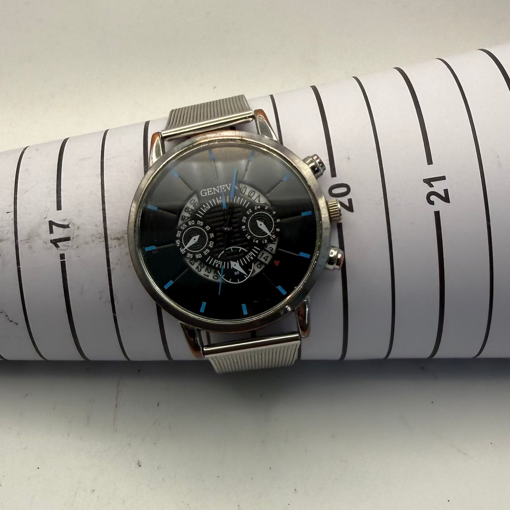 GENEVA Fashion Quartz Watch Black Dial Blue Markers Mesh Bracelet 44.5mm (Fully Tested and Working)- £7.00
