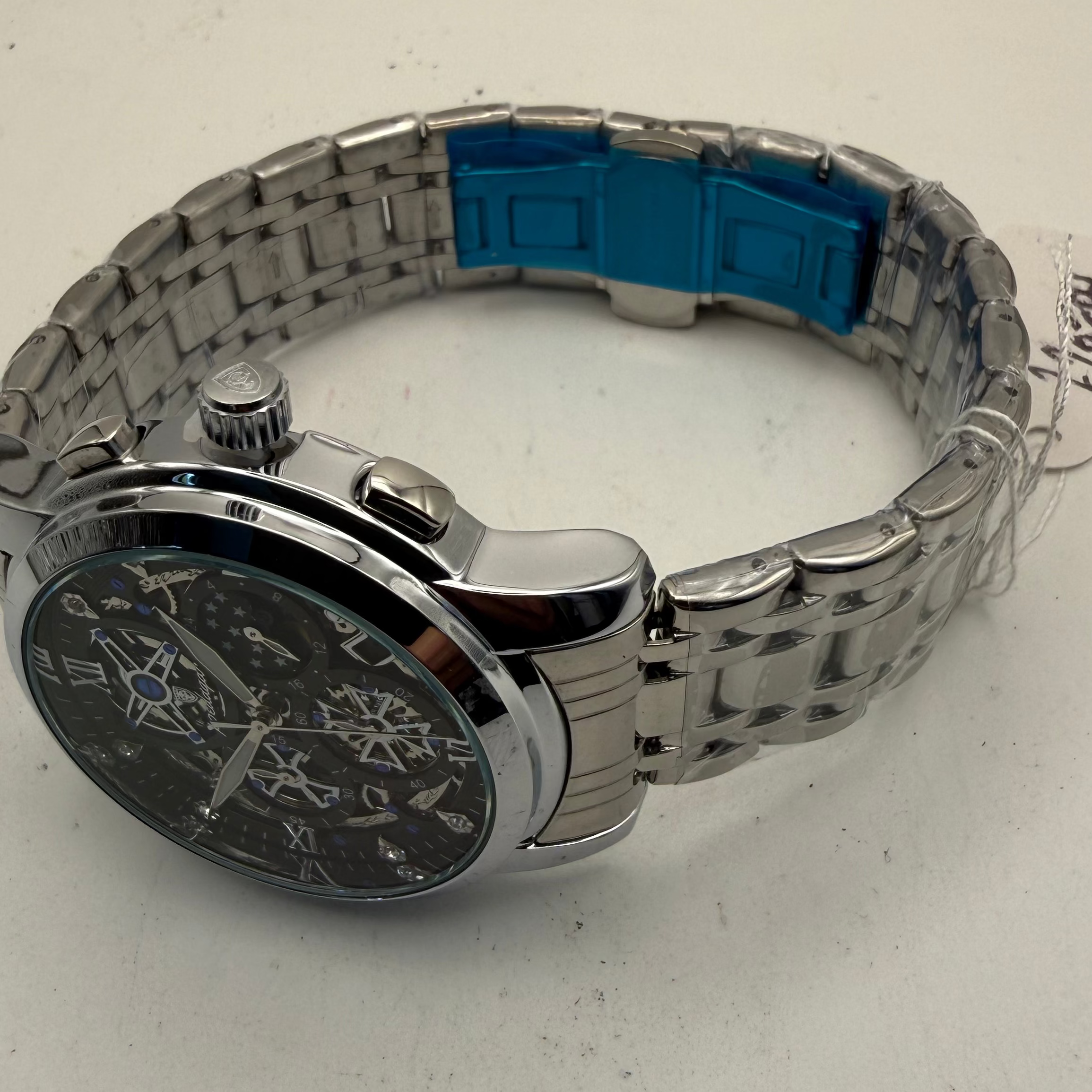 Podagar IPX7 Skeleton Moonphase Style Men's Watch 46mm Stainless Steel Bracelet NEW