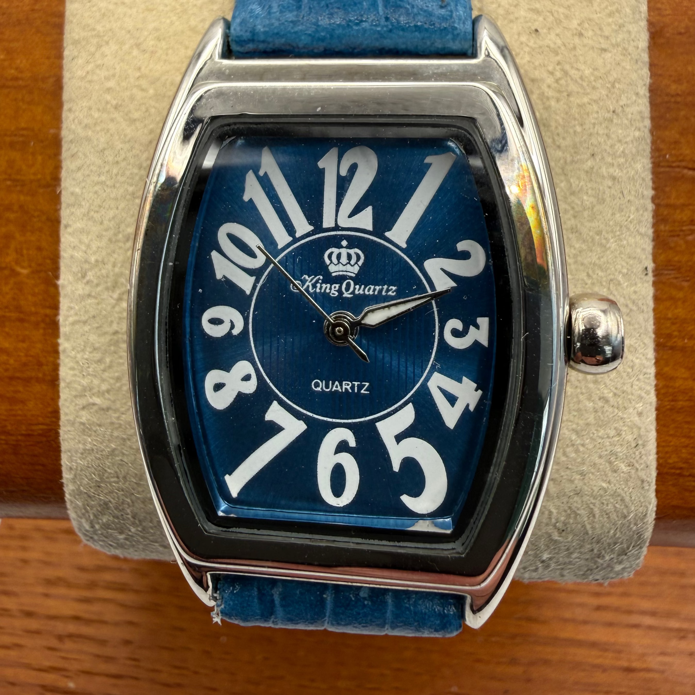 King Quartz Blue Dial Tonneau Ladies Watch 31mm Quartz New Old Stock (Fully Tested and Working)- £25.00