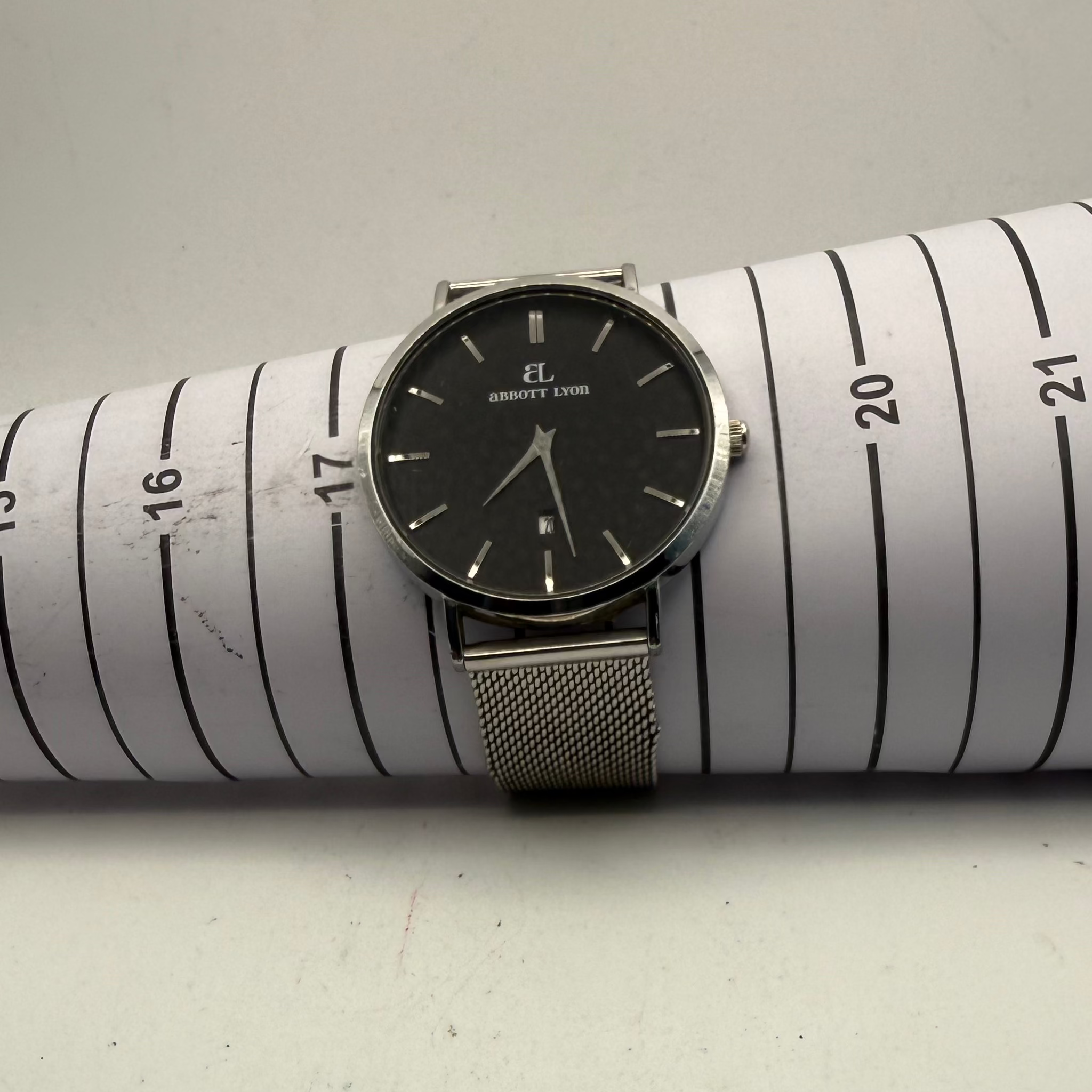 Abbott Lyon Black Dial Mesh Bracelet 43mm Quartz Watch Date Display (Fully Tested and Working)- £35.00