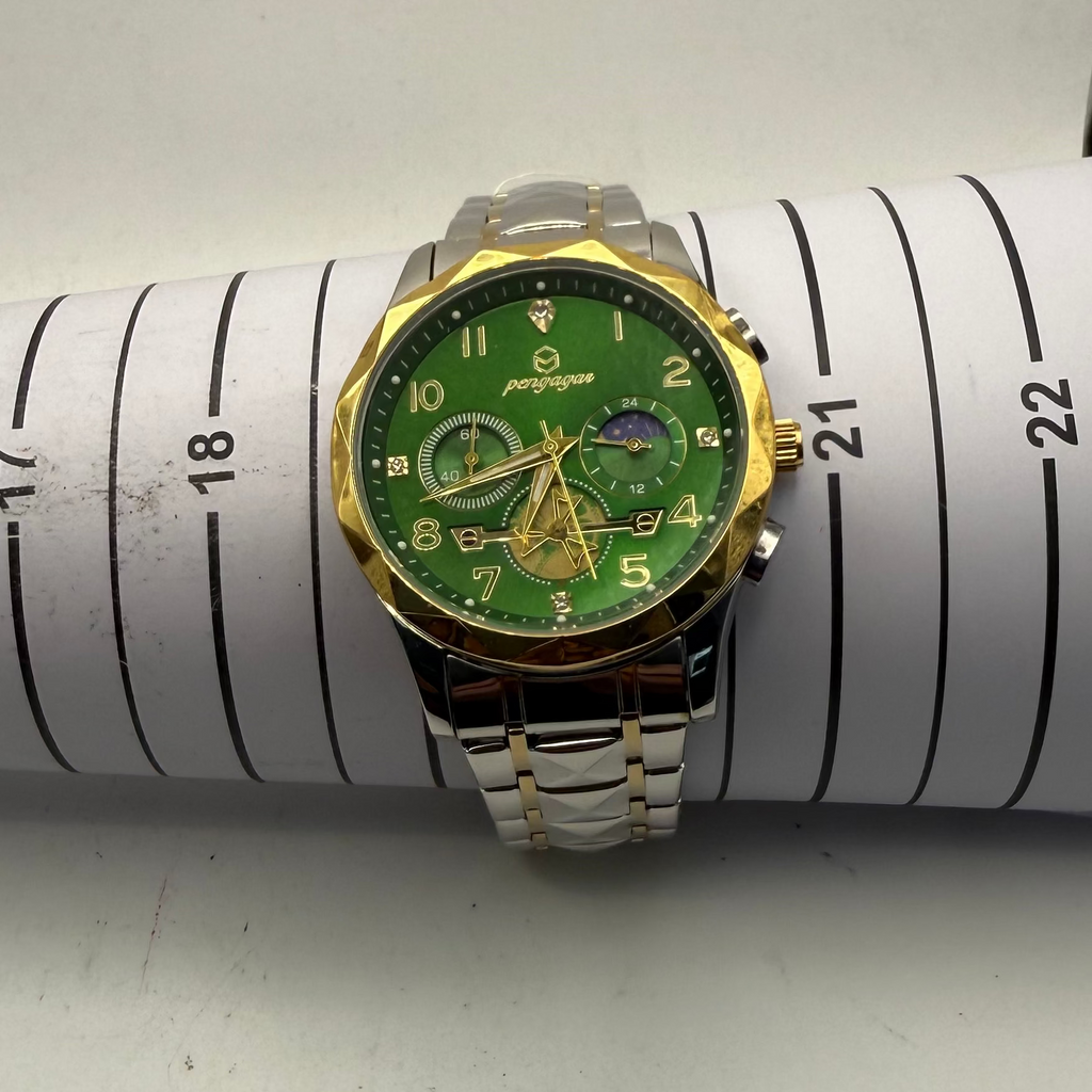 Pagzoma Green Dial Multi-Function Quartz Watch – Two Tone Bracelet – New in Bo- £29.95